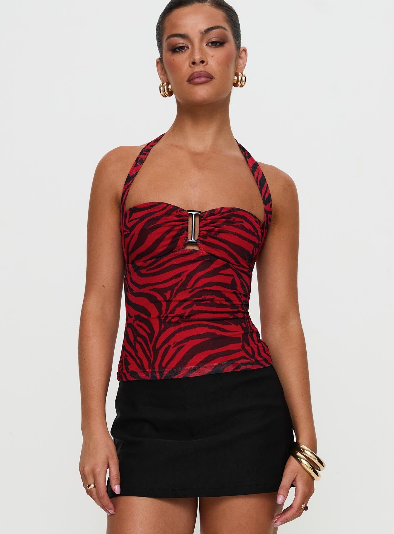 Cielo Mesh Halter Top Red Zebra Cheapest Pice Sale Online