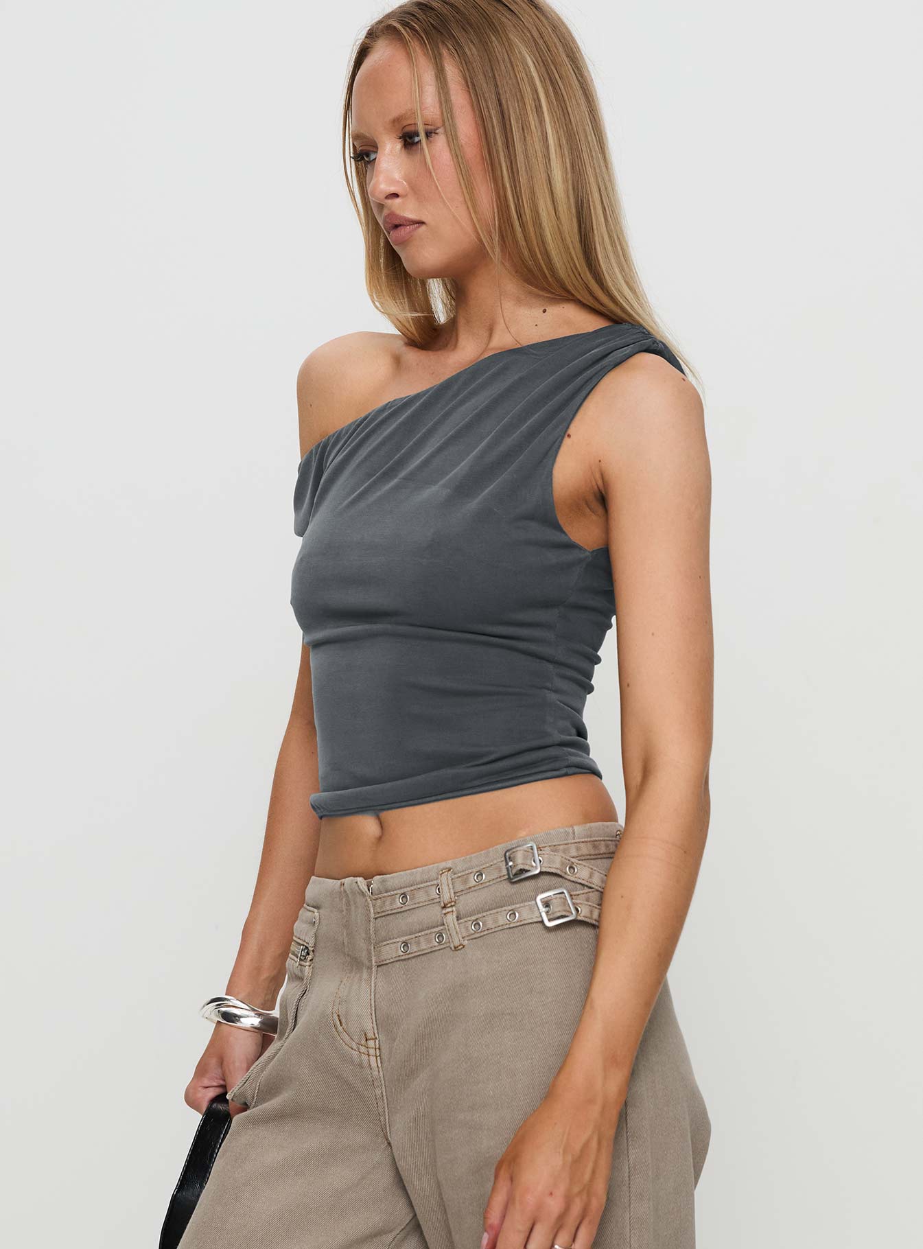 Danette One Shoulder Top Slate Low Shipping Fee Online