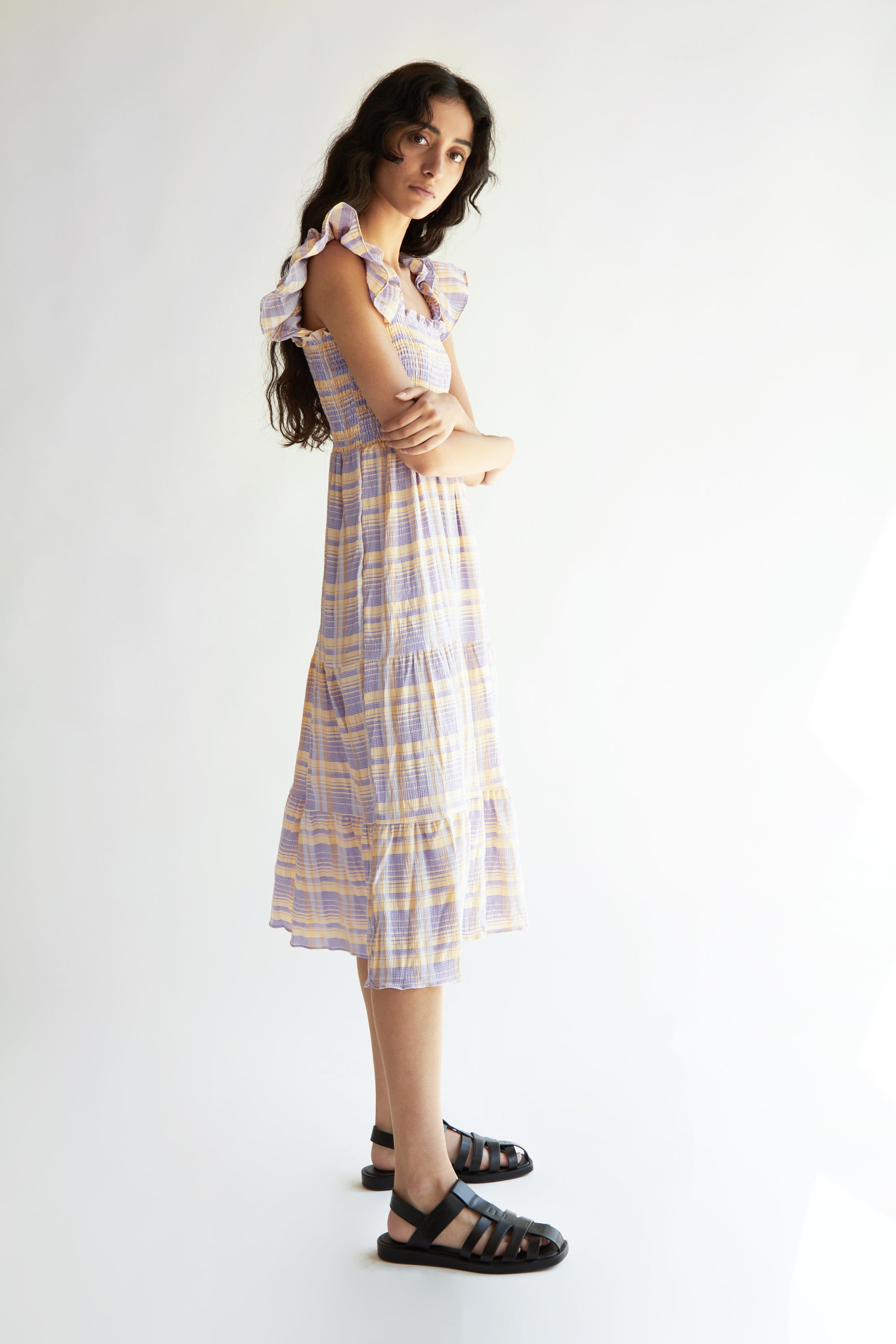 PLAID SMOCKED DRESS Discount Recommend