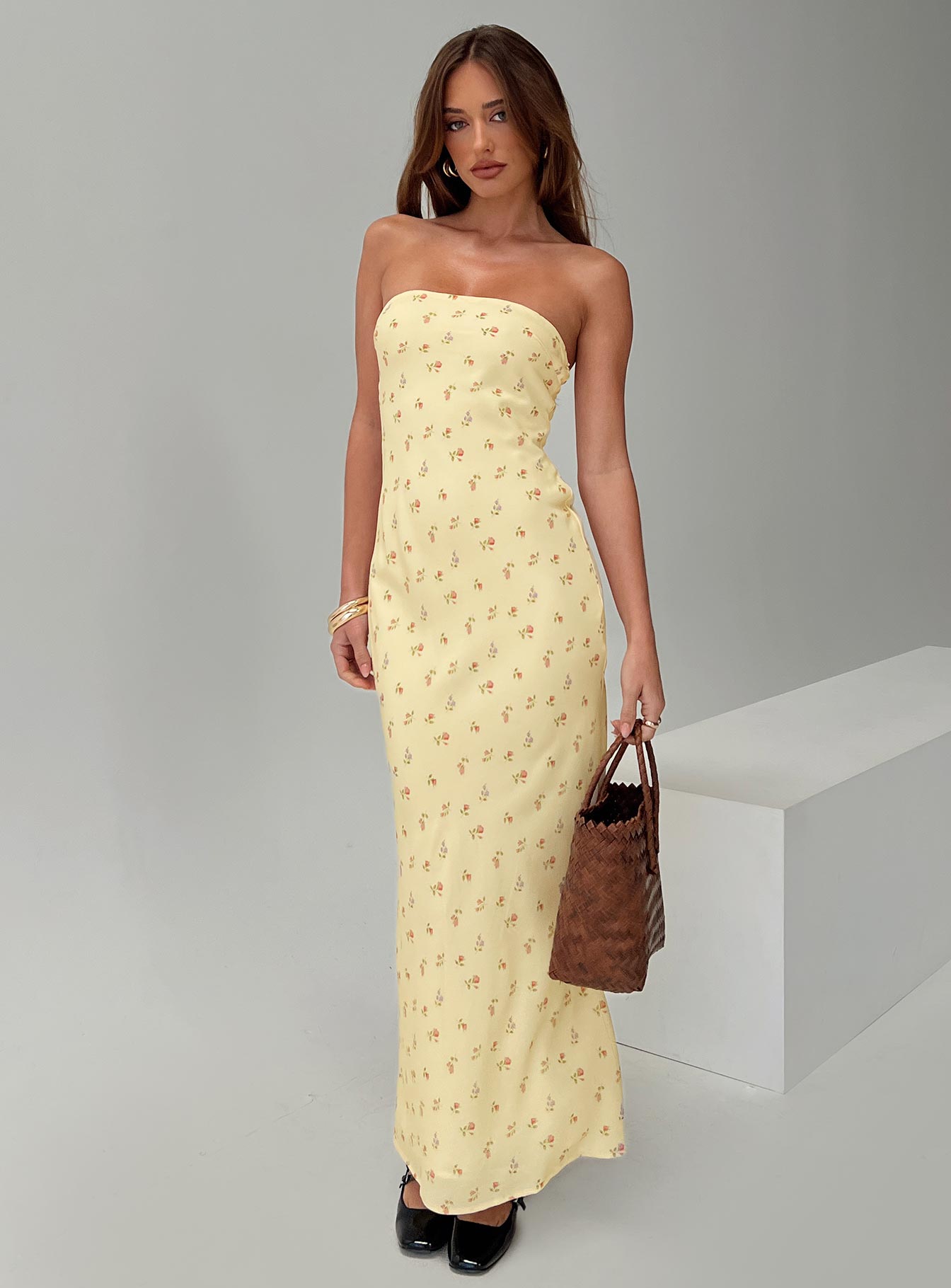 Brydie Strapless Maxi Dress Yellow Floral Cheap Sale Outlet Locations