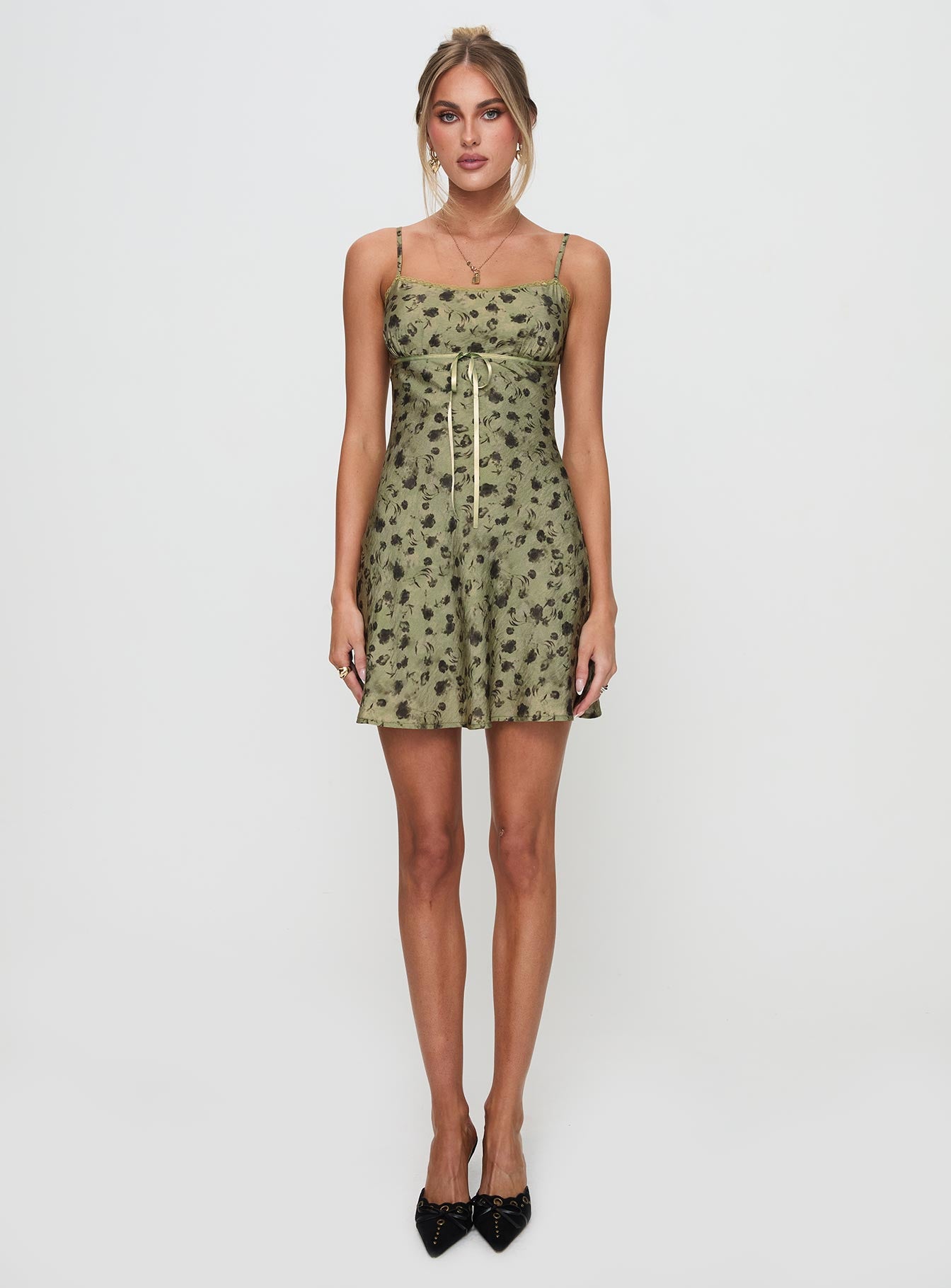 Valencia Mini Dress Sage Floral Clearance Pices