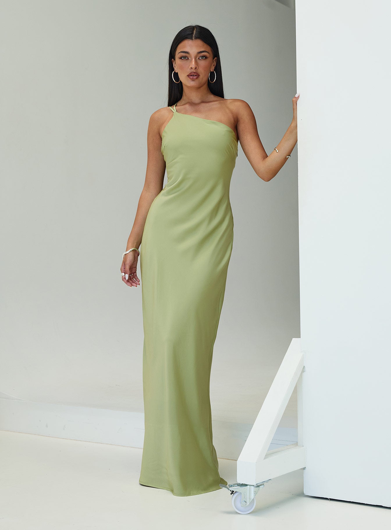 Nehemiah One Shoulder Maxi Dress Green 2025 New Cheap Pice