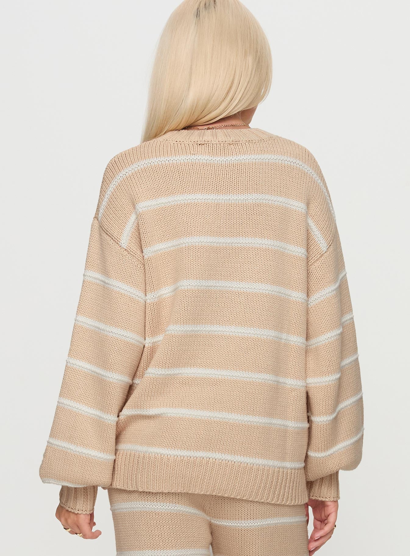 Read Your Mind Knit Sweater Cream Stripe Extremely For Sale