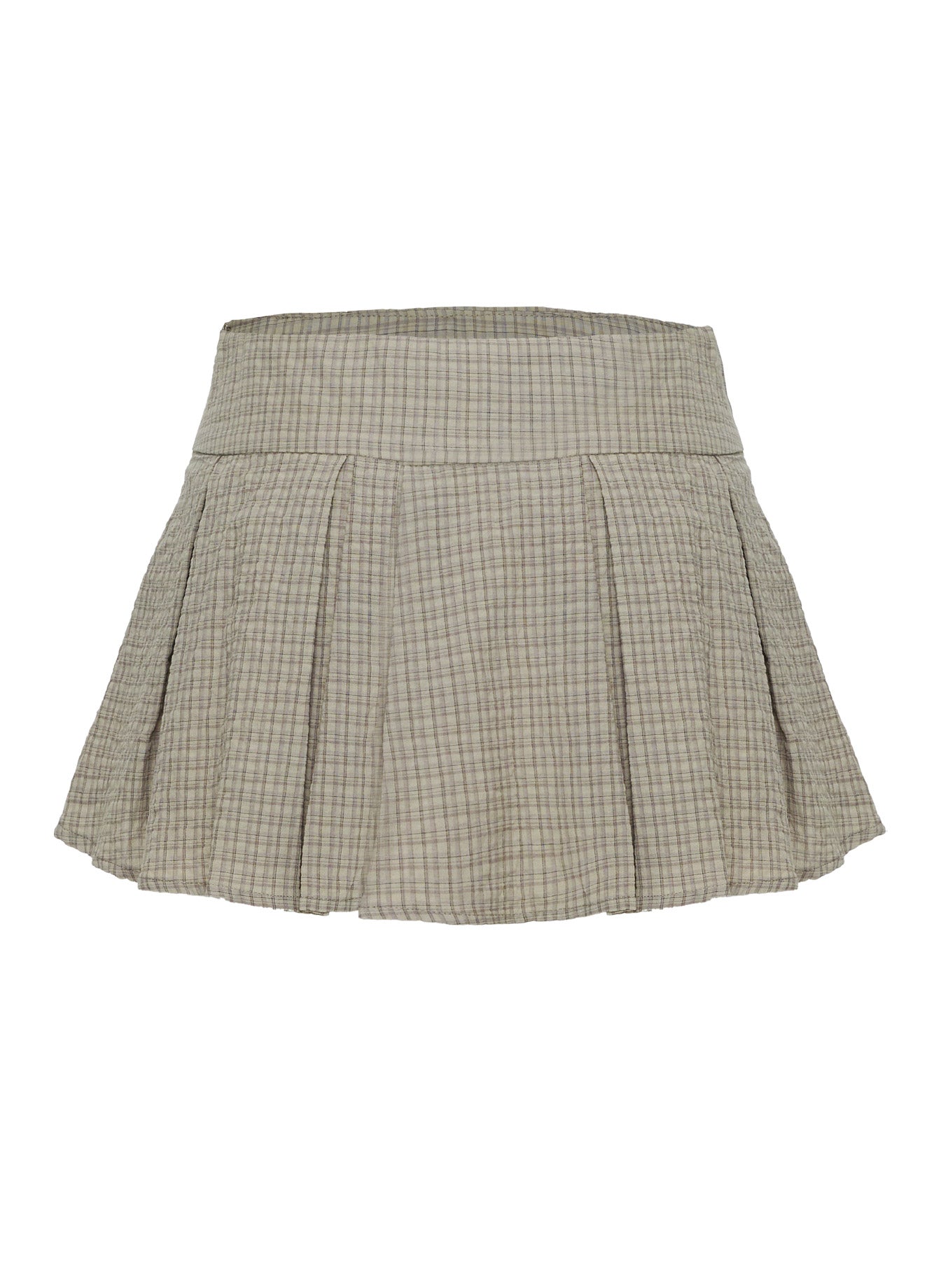 Hariette Pleat Mini Skirt Brown Plaid Free Shipping Fashion Style