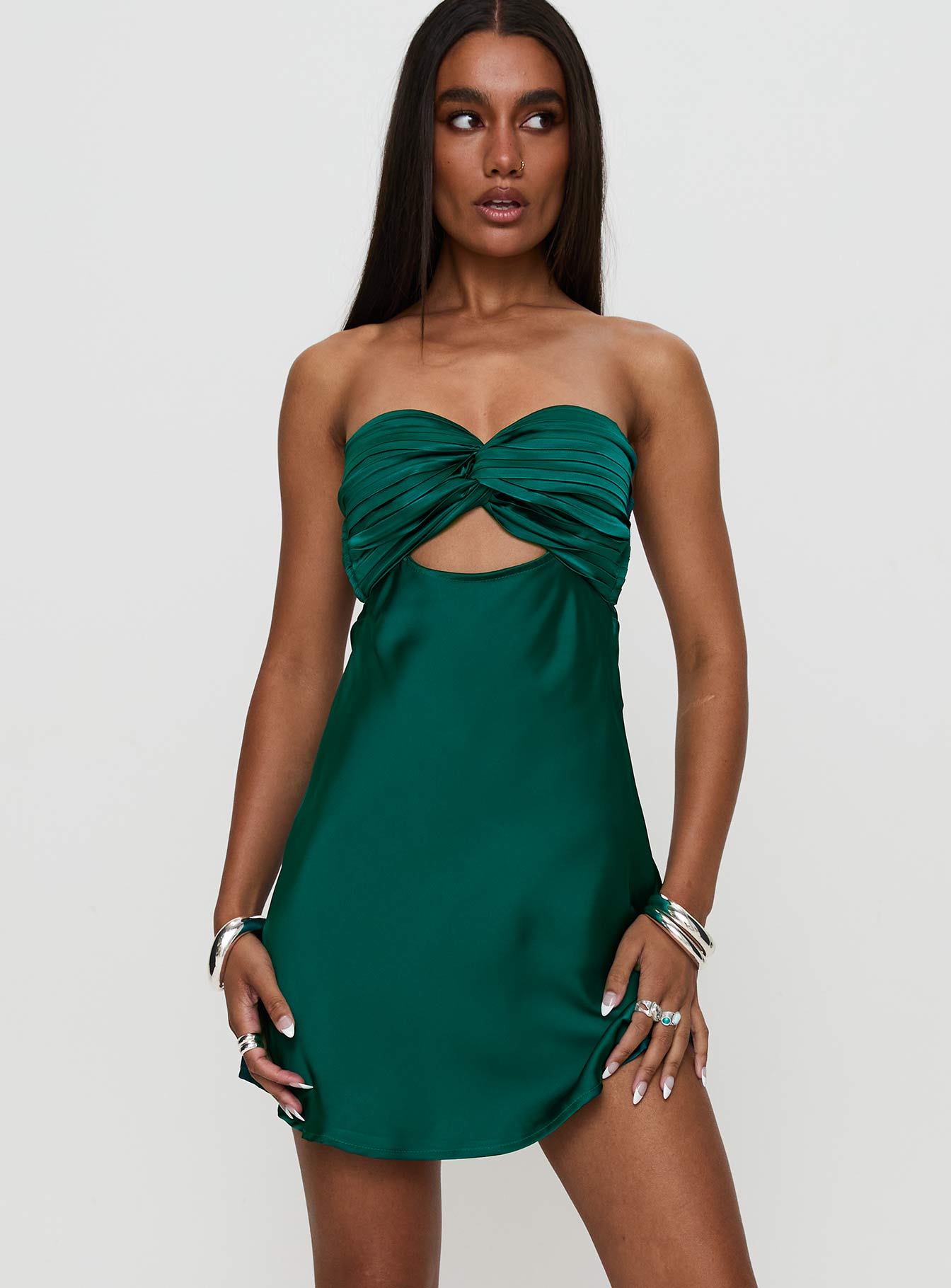 Faviola Mini Dress Emerald Free Shipping For Sale
