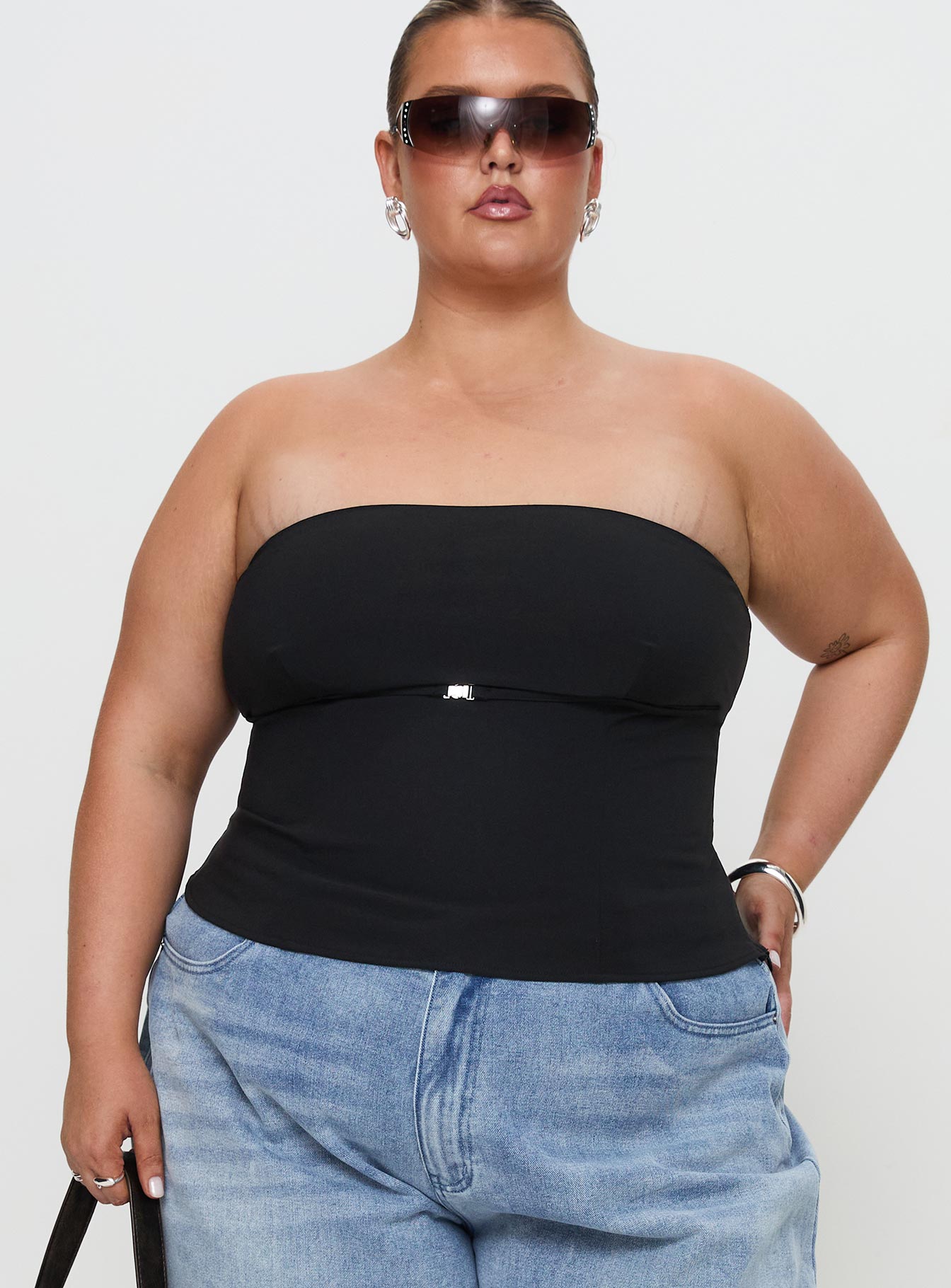 Flounce Strapless Top Black Curve Outlet Exclusive