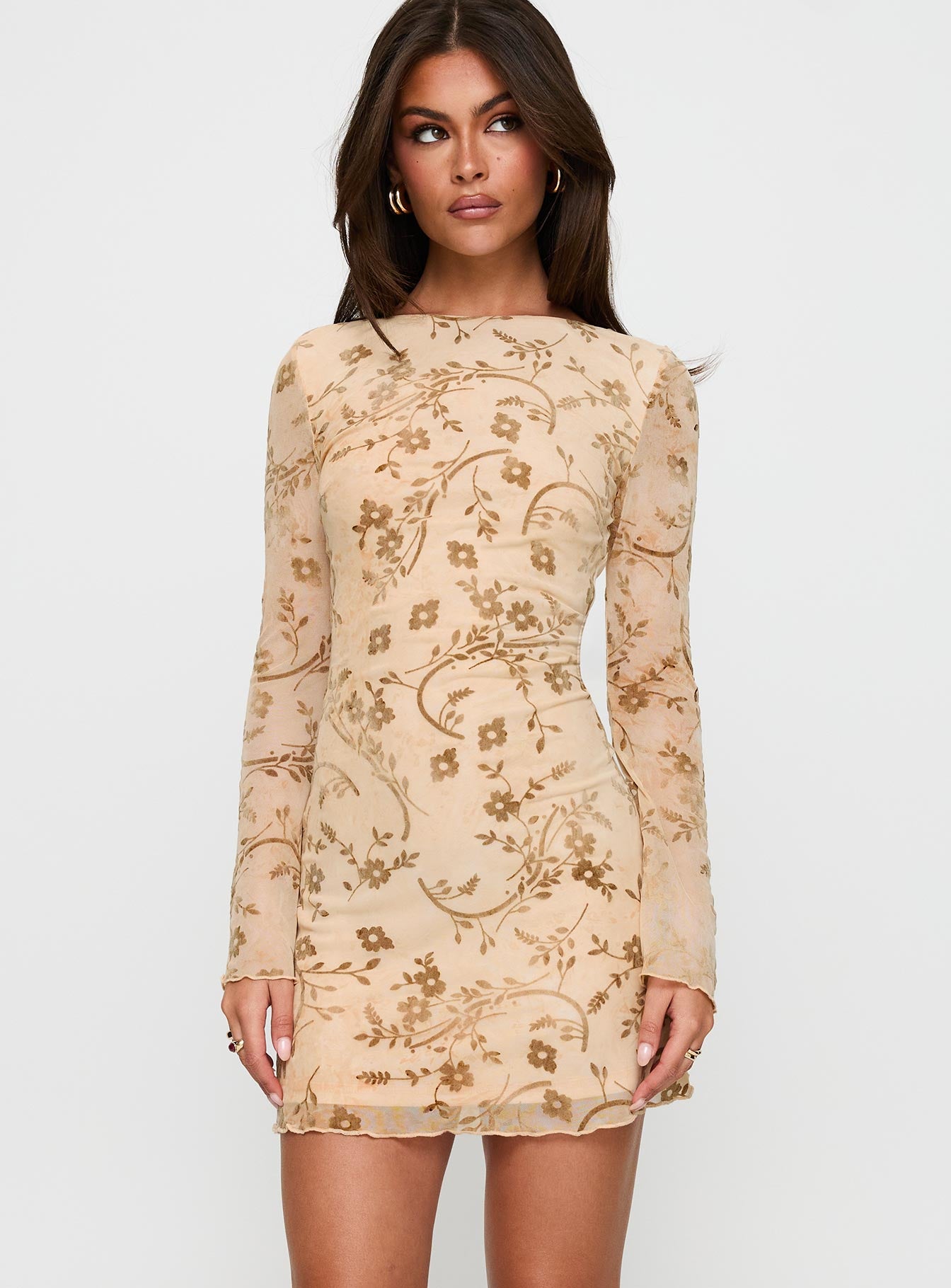 Folklore Long Sleeve Mini Dress Cream Amazing Pice