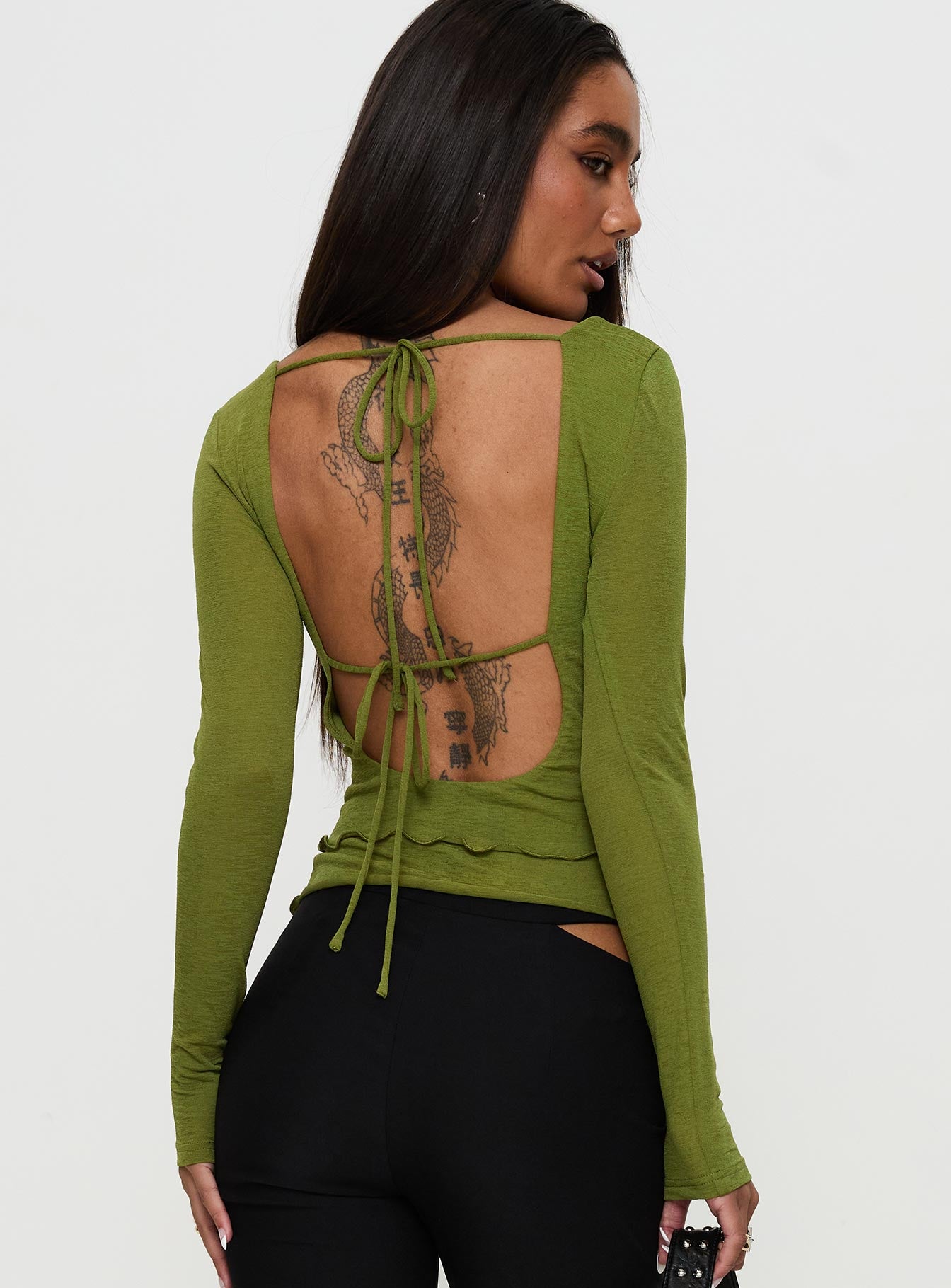 I Know You Backless Long Sleeve Top Green Cheapest For Sale