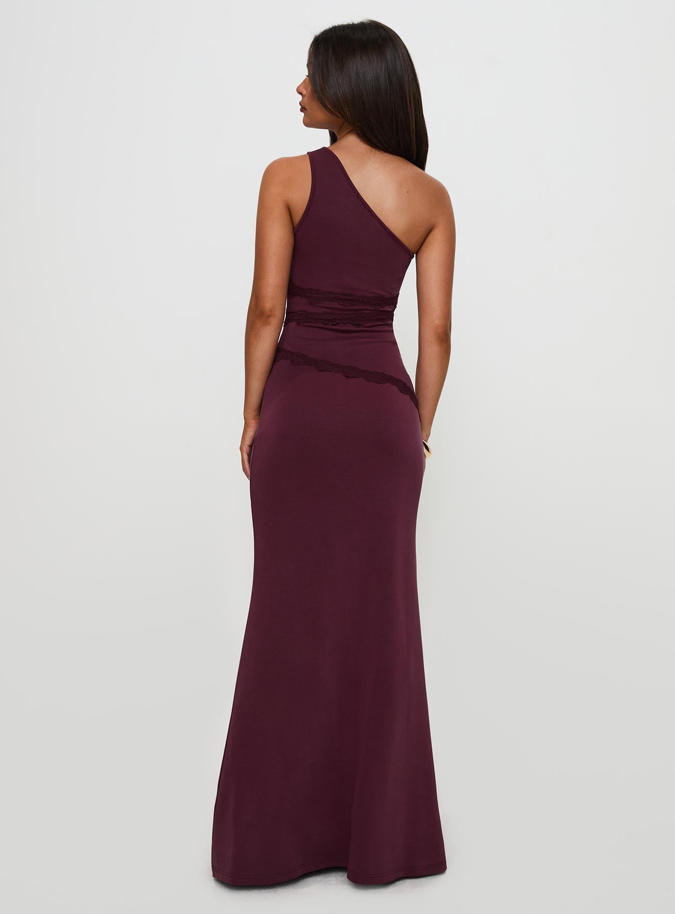 Ultraviolet One Shoulder Lace Maxi Dress Wine Clearance Clearance Store