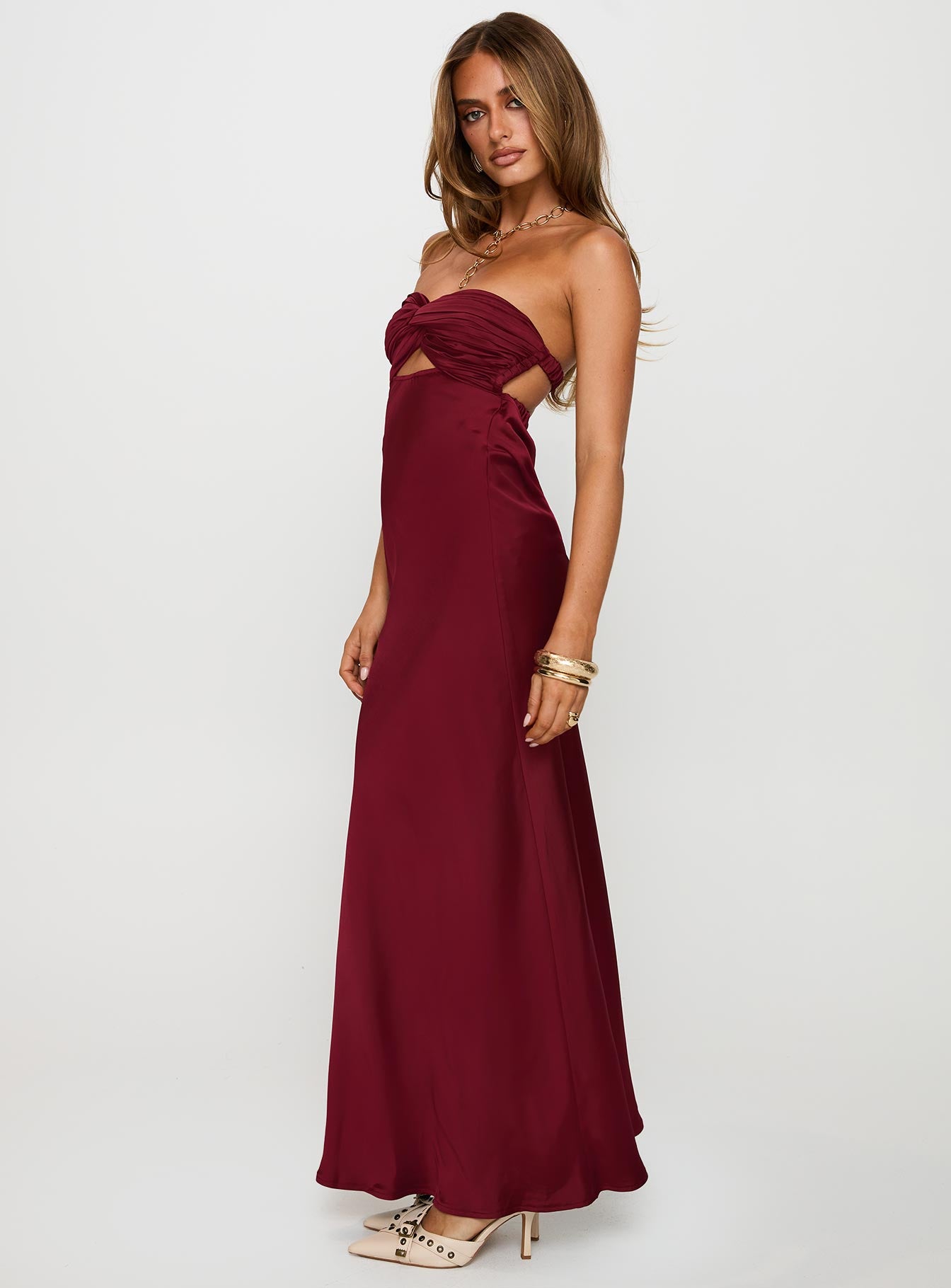 Faviola Strapless Maxi Dress Burgundy Shipping Discount Authentic