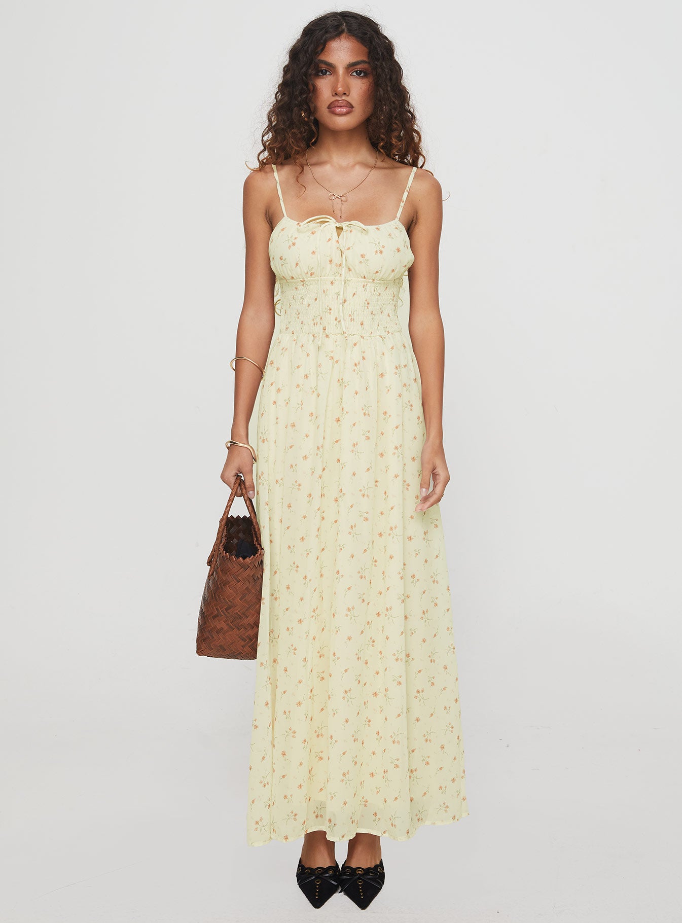 Pearle Shirred Maxi Dress Cream Floral Sale Fashion