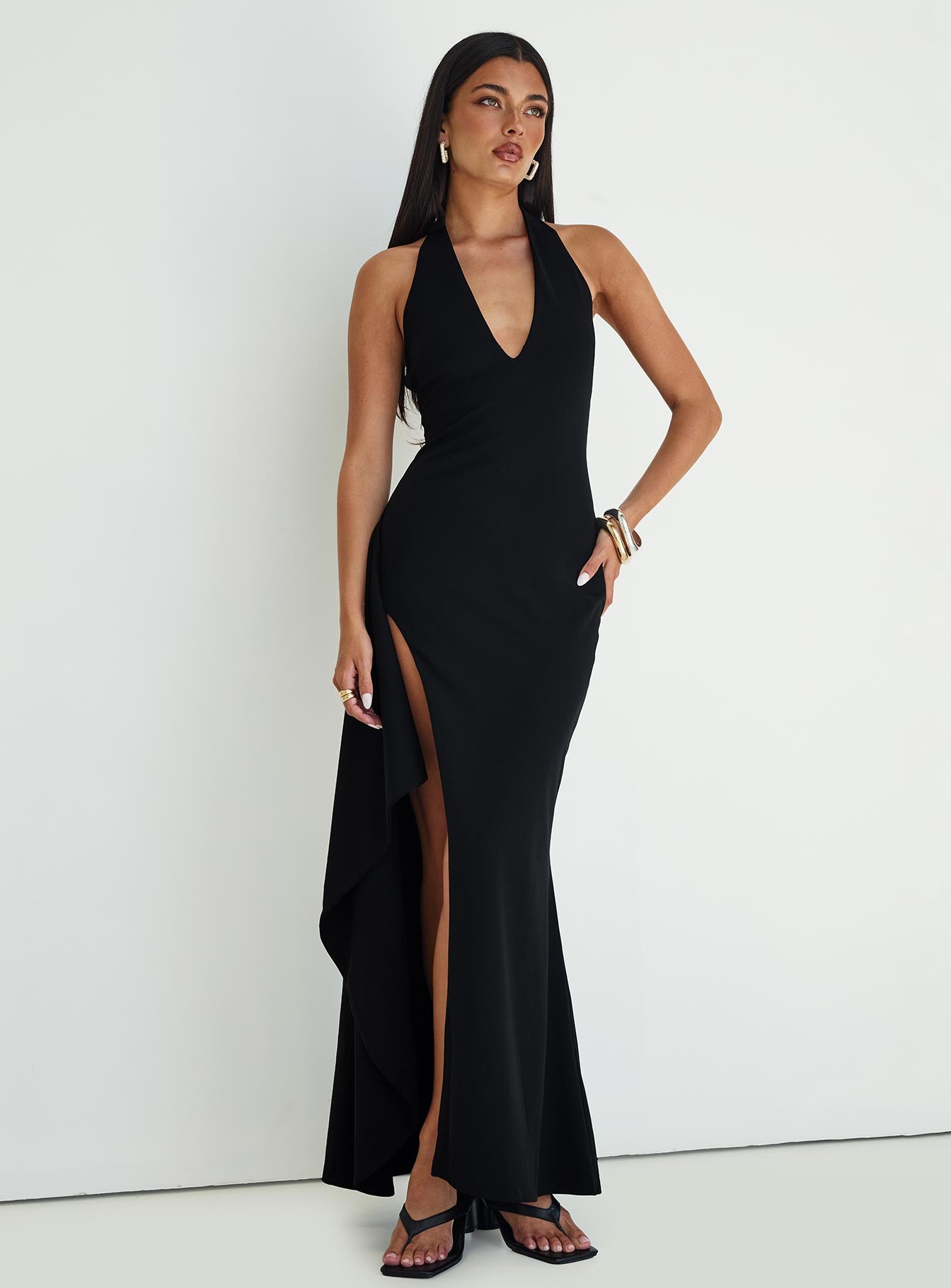 Guisefene Halter Maxi Dress Black Outlet Manchester