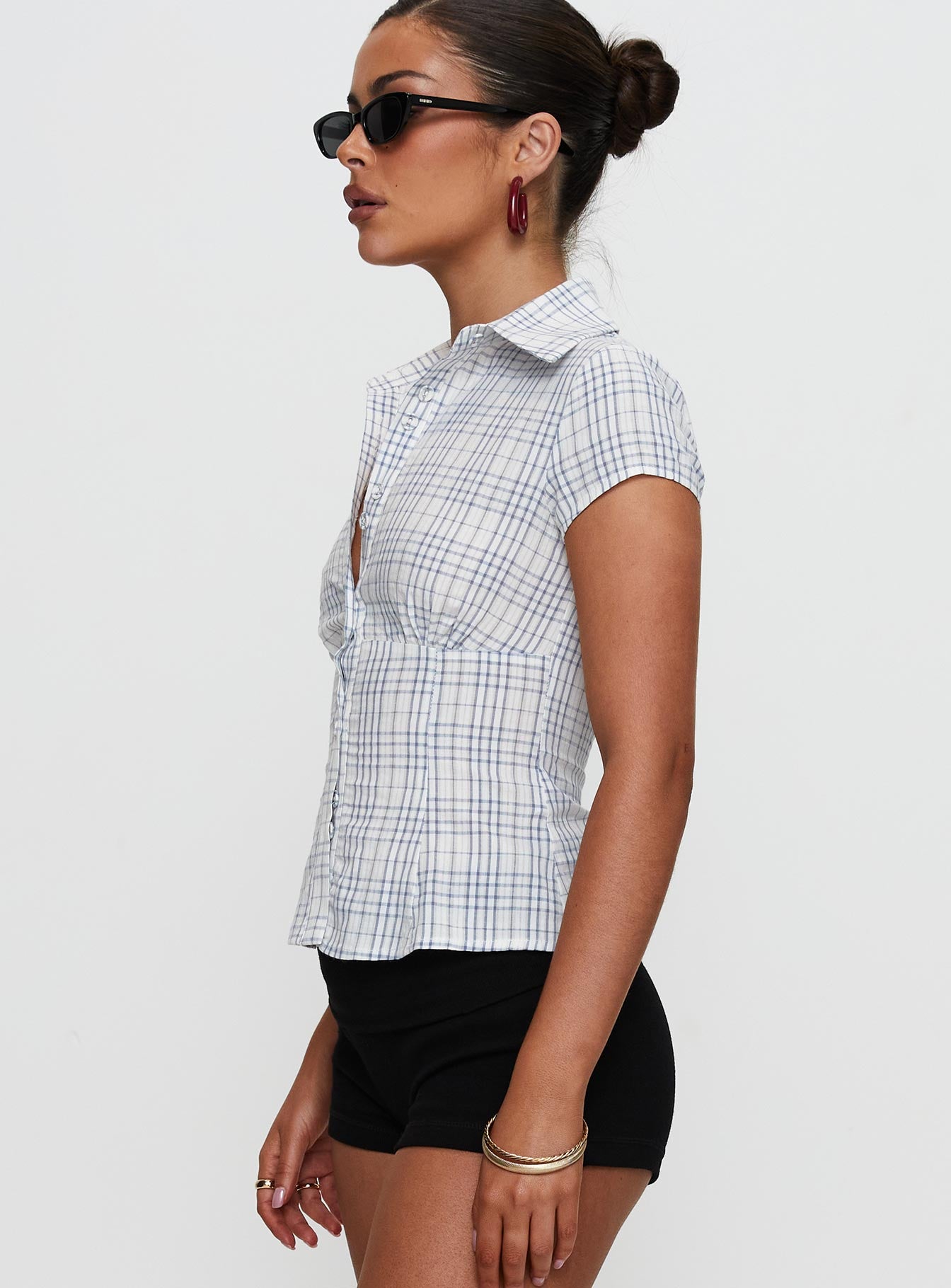 Cottesloe Blouse Top Blue Check 2025 Unisex