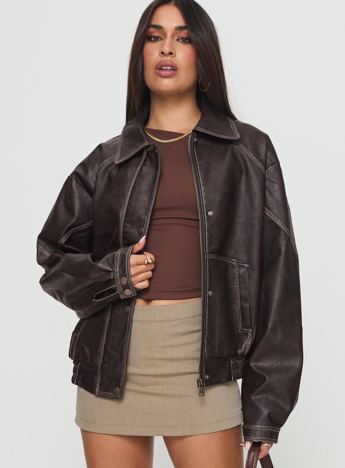 Jaxton Faux Leather Jacket Brown Discount Many Kinds Of