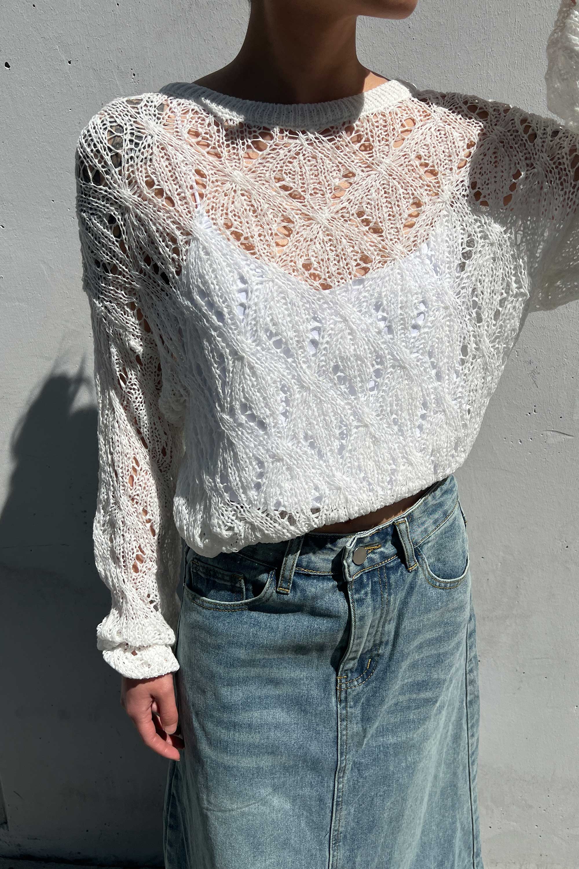 PATTERNED CROCHET SWEATER Sale Best