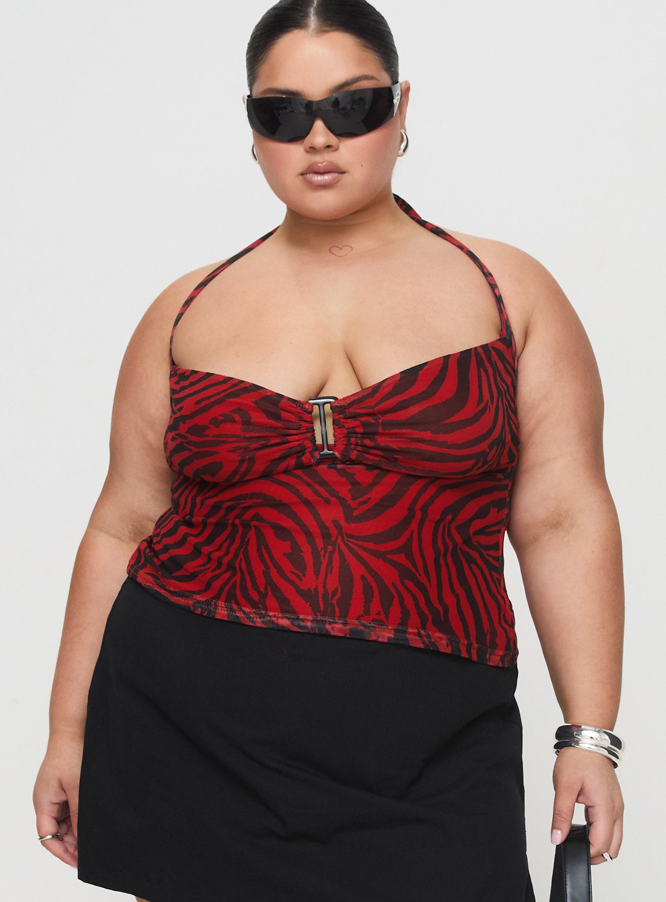 Cielo Mesh Halter Top Red Zebra Curve Store Sale Online