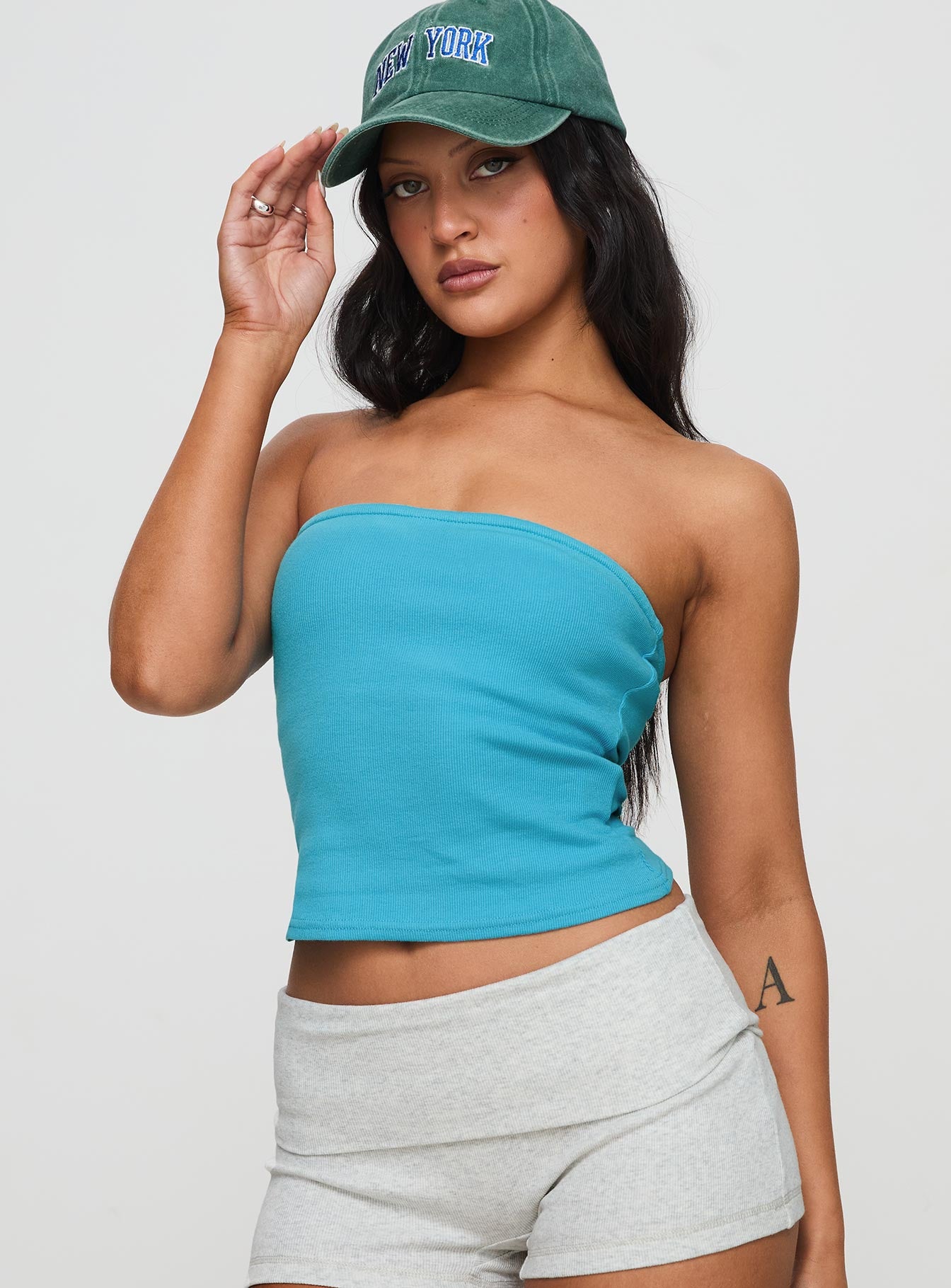 Baseline Strapless Rib Top Blue Discount Cheapest Pice