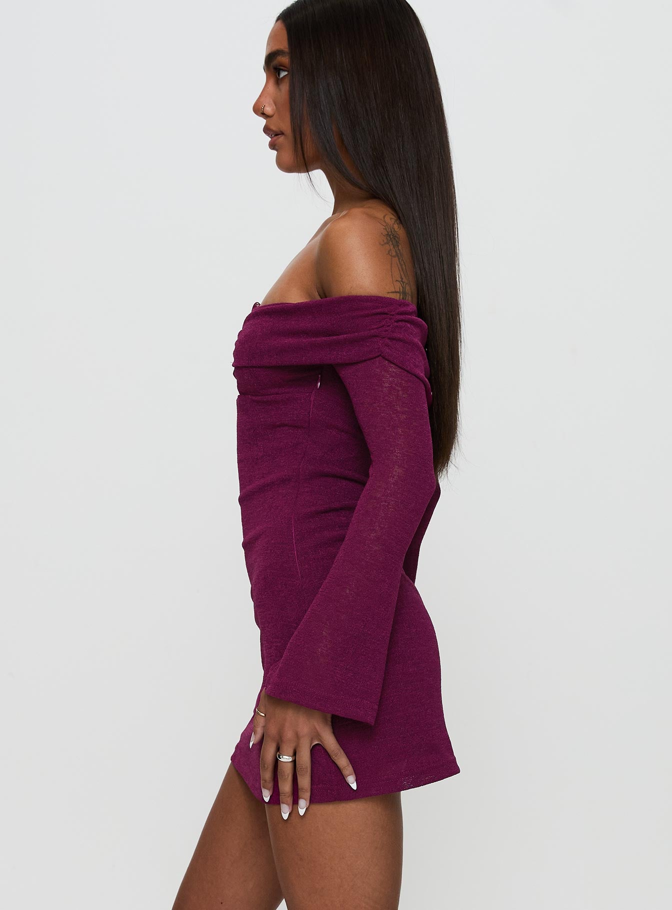 Firenza Long Sleeve Mini Dress Purple Sale Fashion