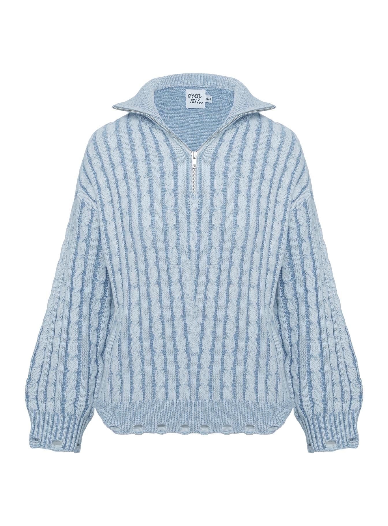 Told The Truth Quarter Zip Knit Sweater Blue Comfortable Online