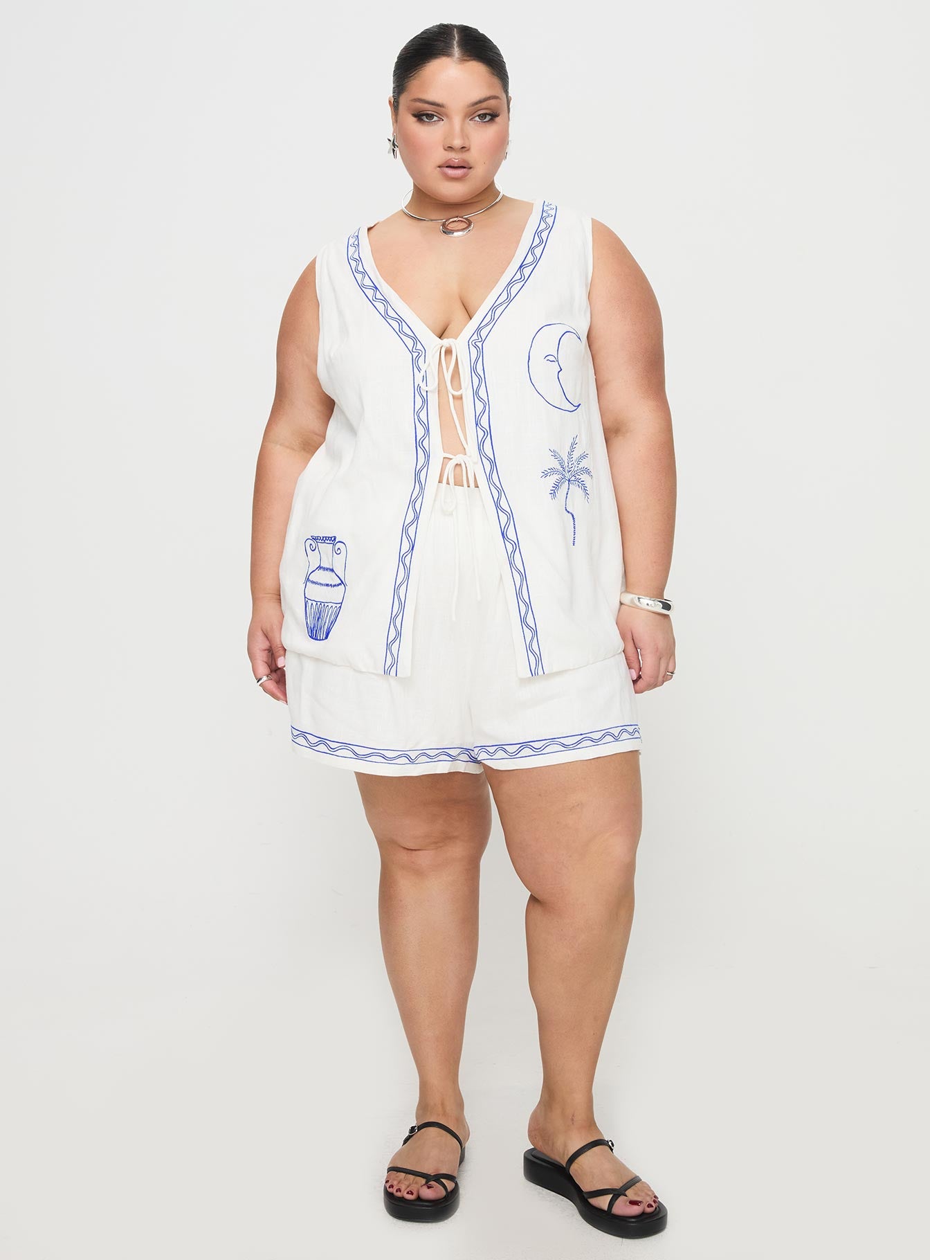 Sun And Palm Trees Vest Set White / Blue Curve Looking For For Sale