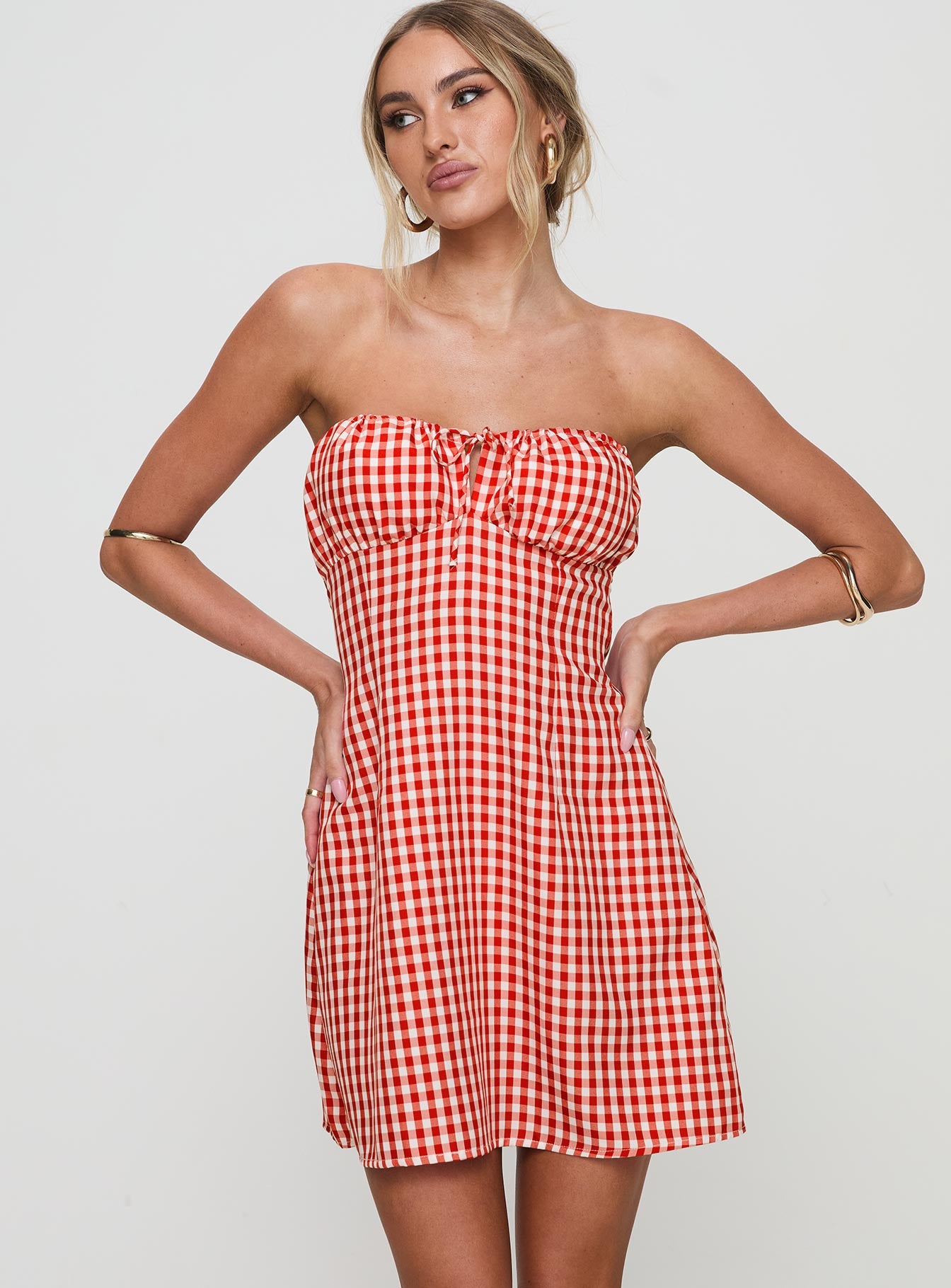 Double Date Mini Dress Red Gingham Cheap Get To Buy