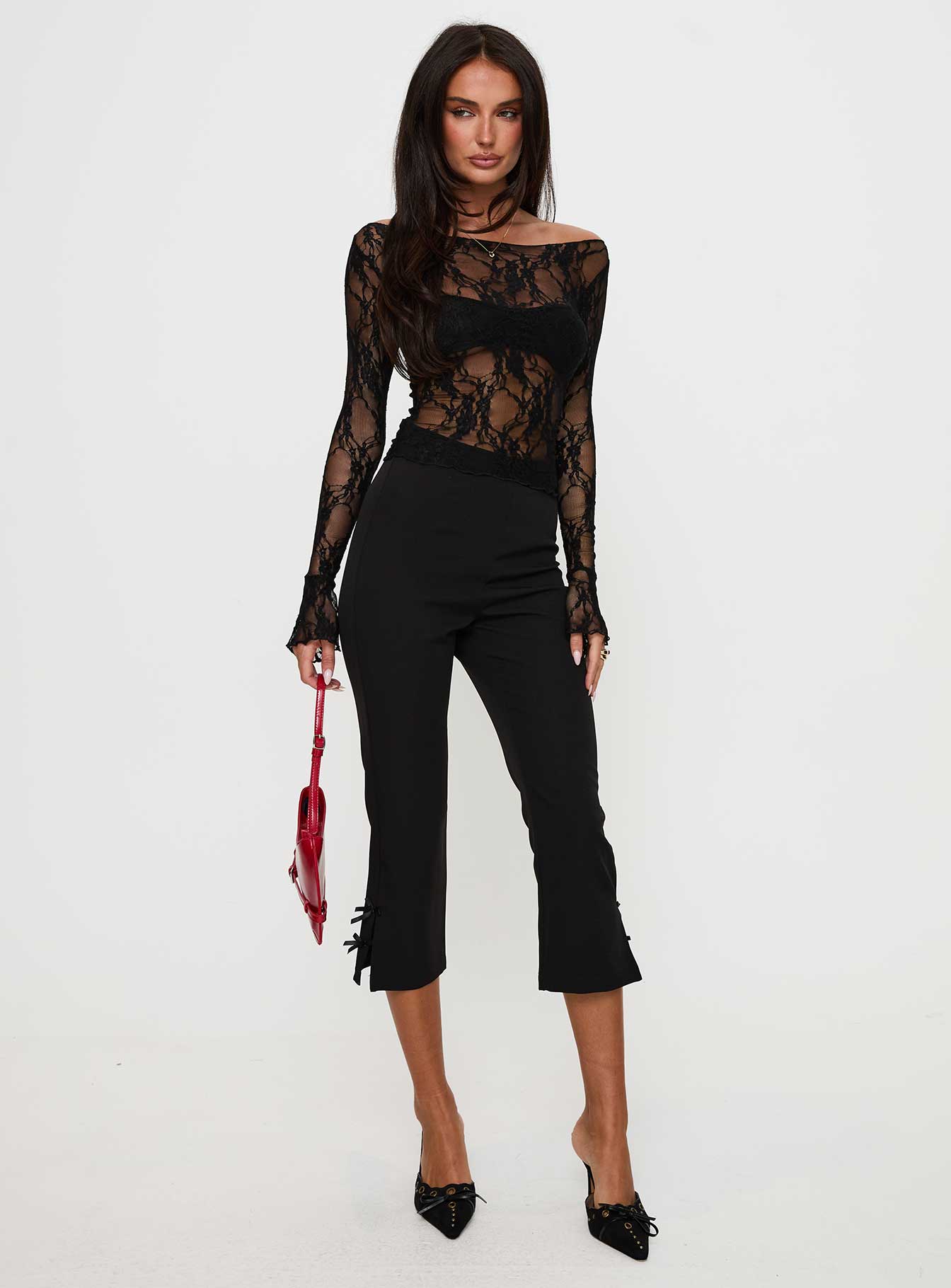 Junah Sheer Lace Long Sleeve Top Black View Cheap Online