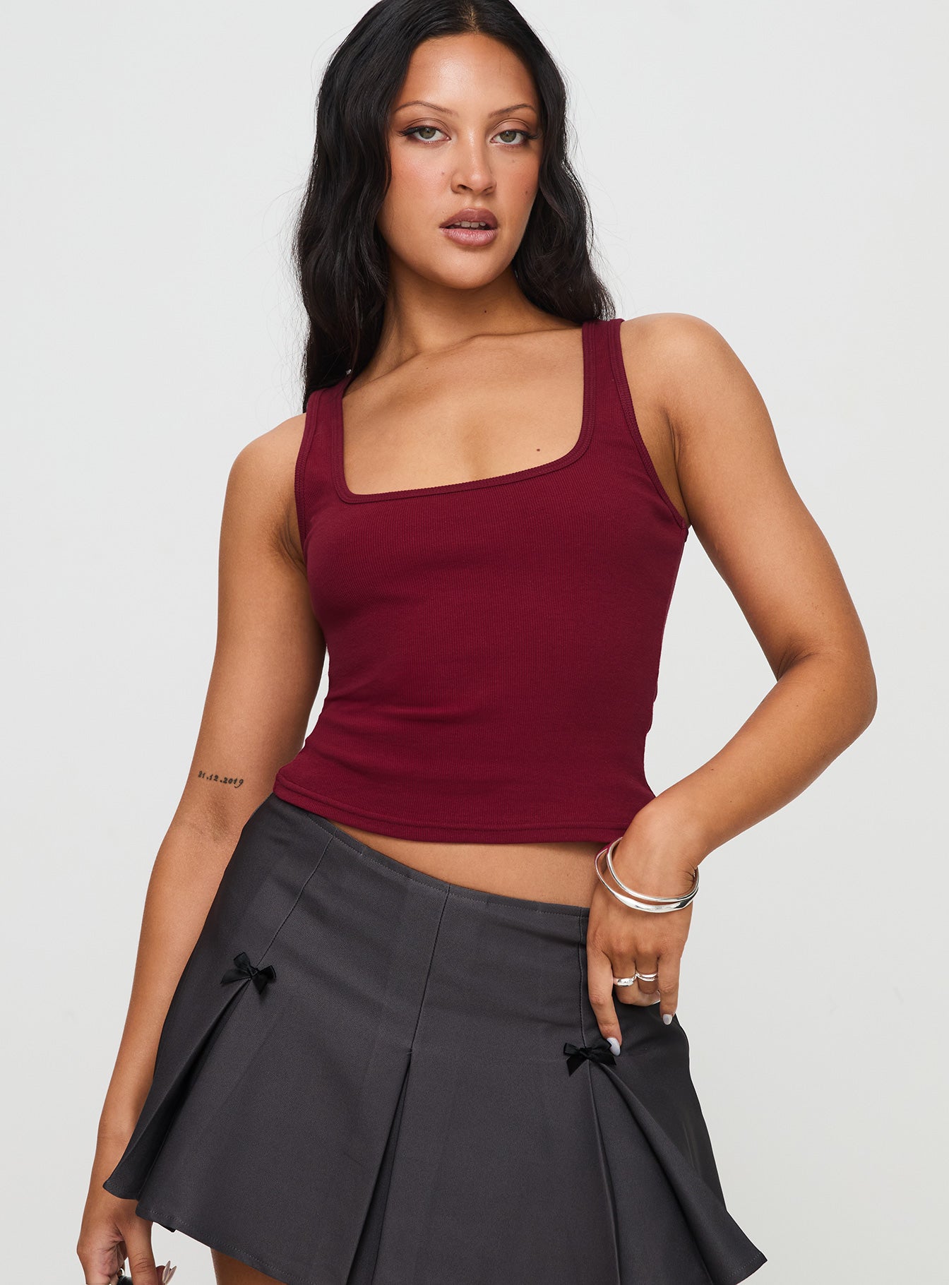 Baseline Square Neck Rib Tank Top Red Newest Cheap Online