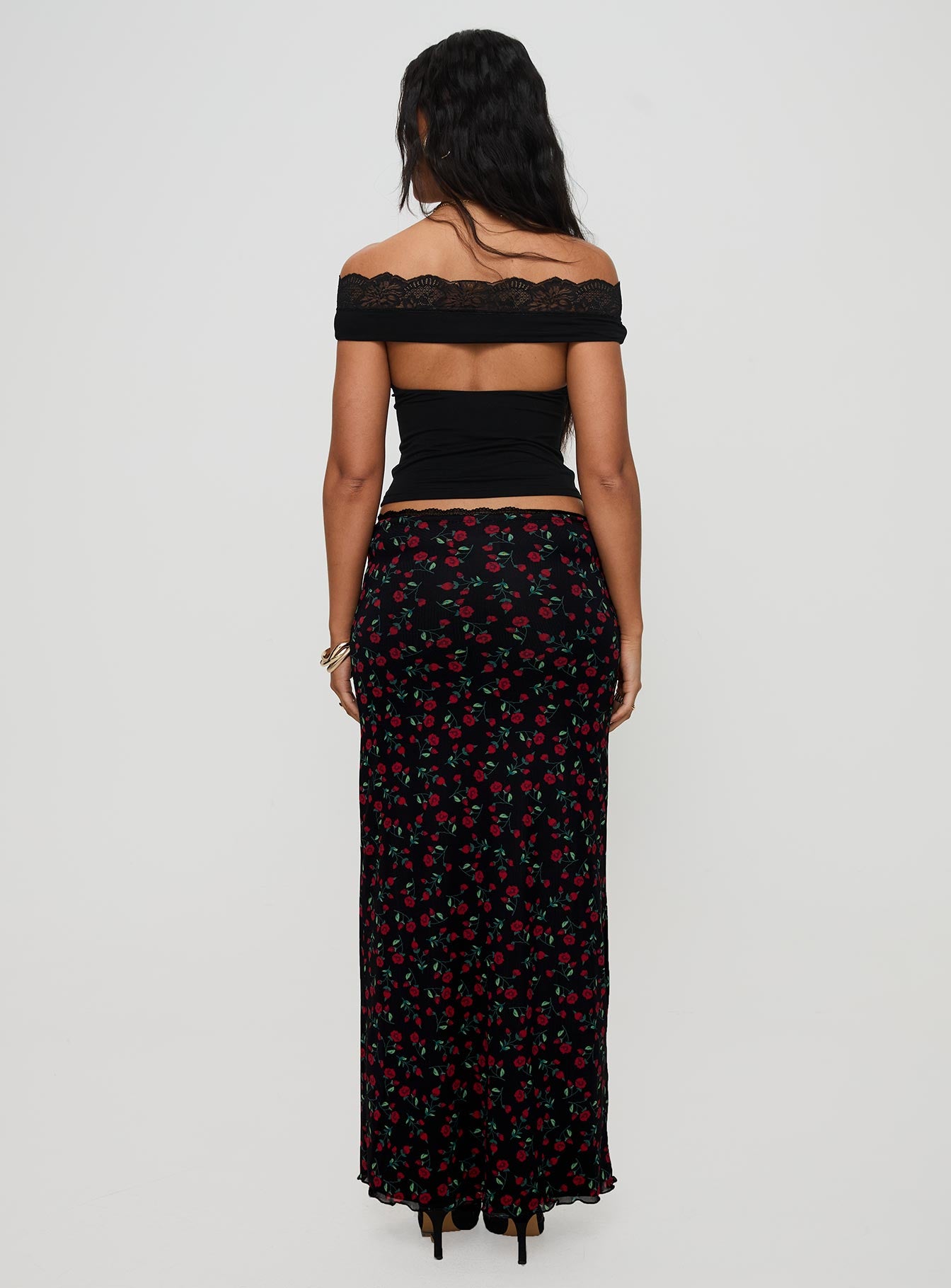 Donabella Mesh Maxi Skirt Black / Red Best Pices Cheap Pice