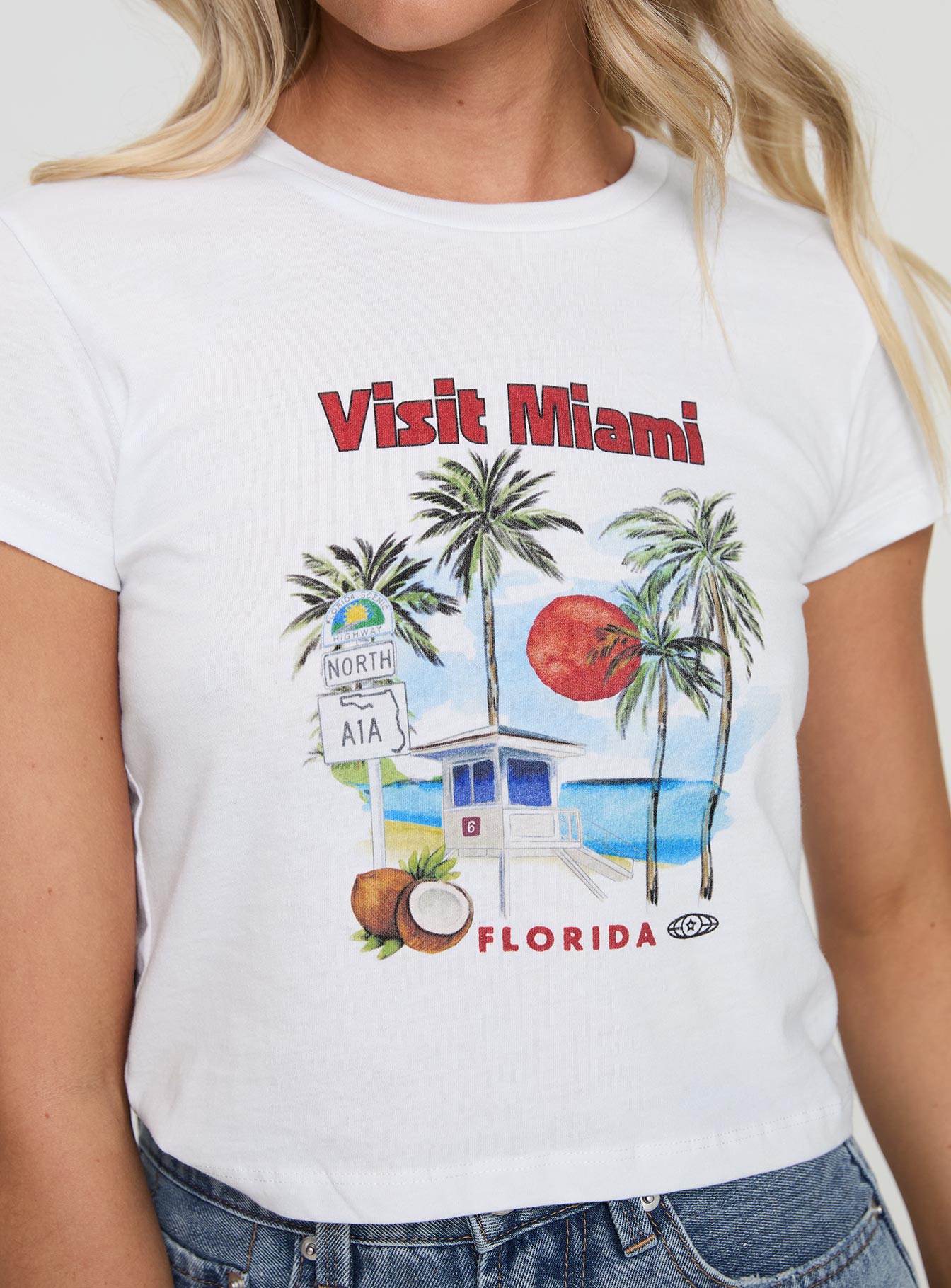 Visit Miami Graphic Tee White Low Pice Sale Online