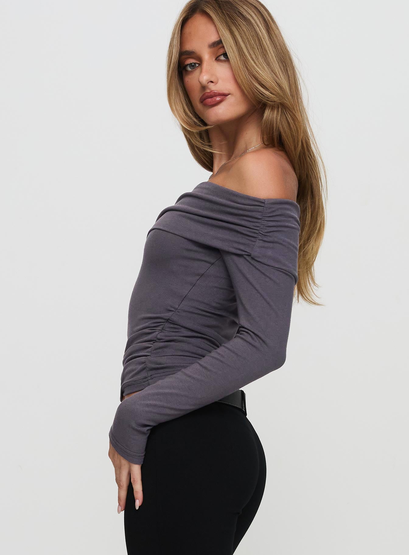 Erving Long Sleeve Off Shoulder Top Slate Outlet Visit