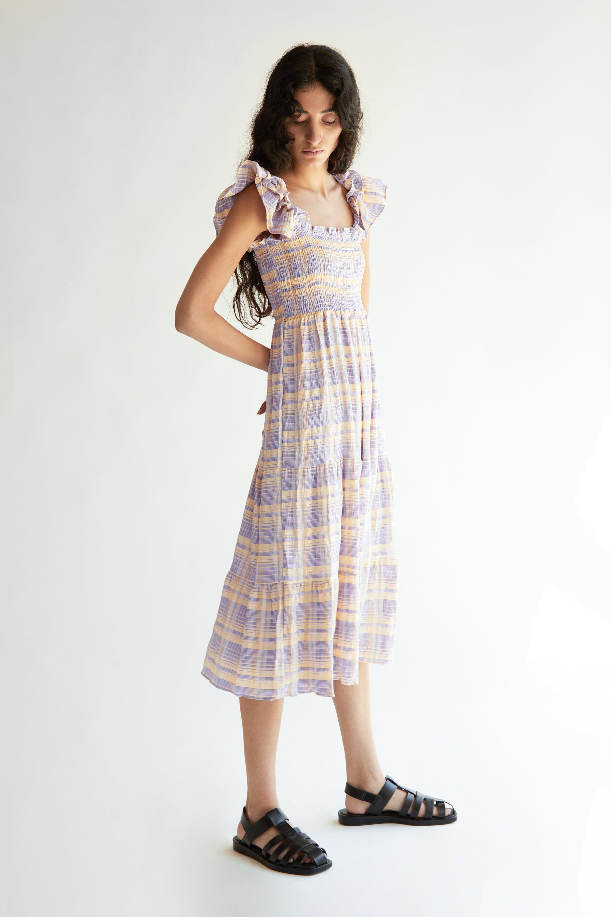 PLAID SMOCKED DRESS Discount Recommend