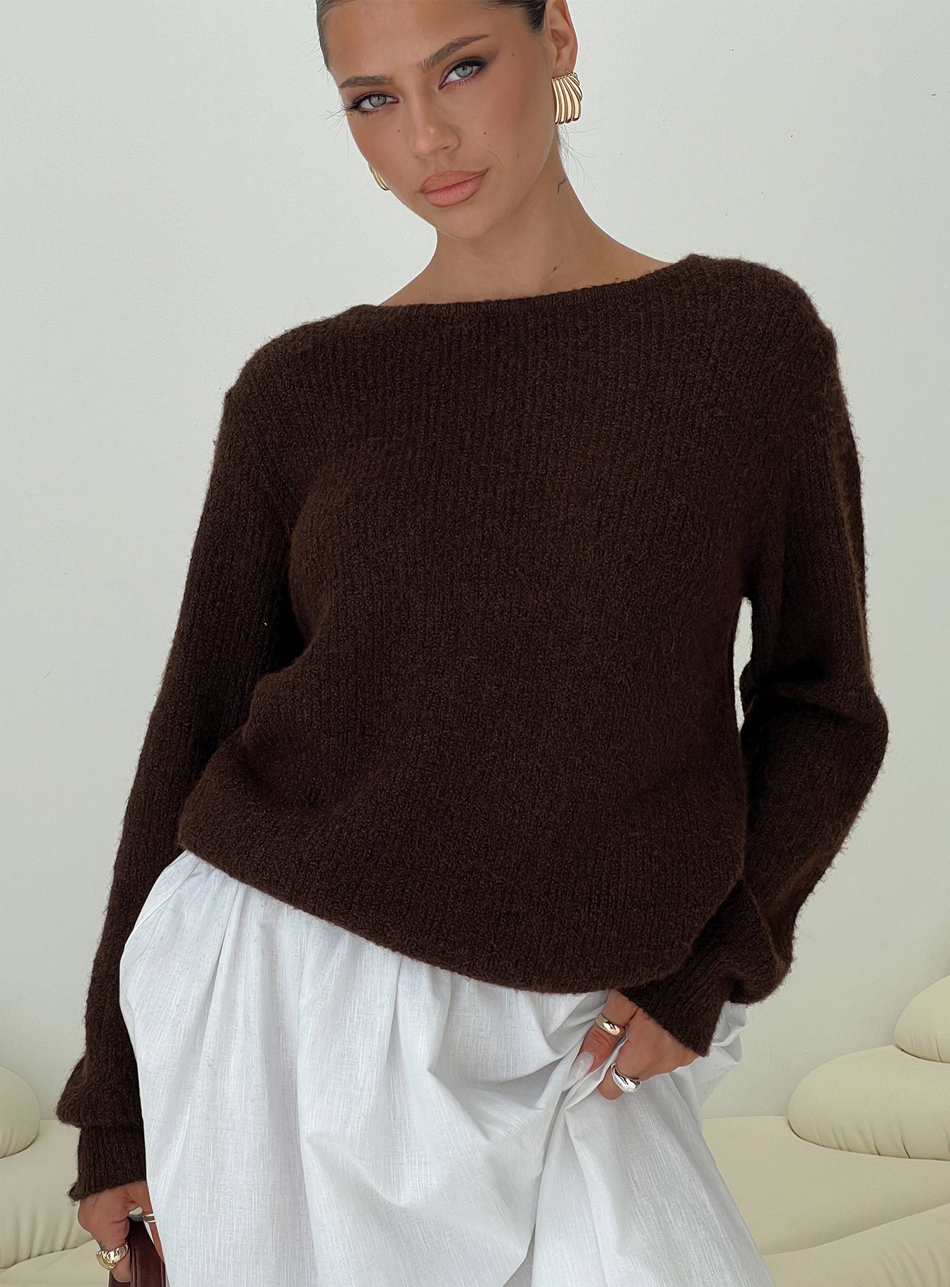 Abrams Rib Knit Crew Sweater Chocolate Marle Free Shipping 100% Guaranteed