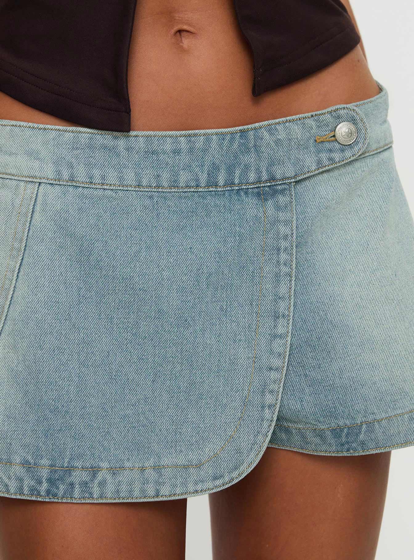 Down For The Ride Denim Skort Light Wash Clearance Visit New