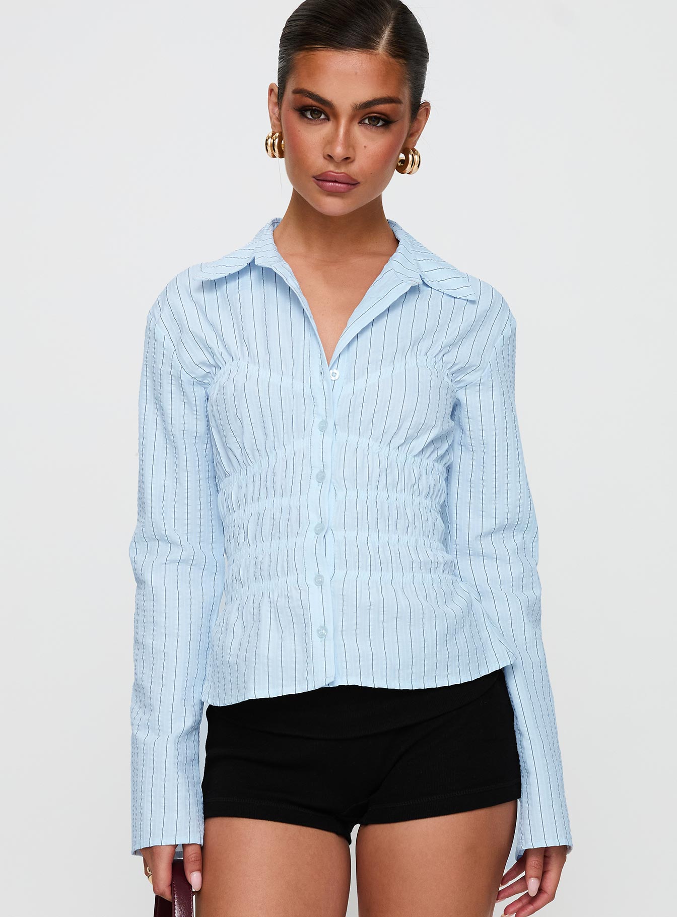 Liesel Shirred Long Sleeve Top Stripe Low Pice Cheap Online