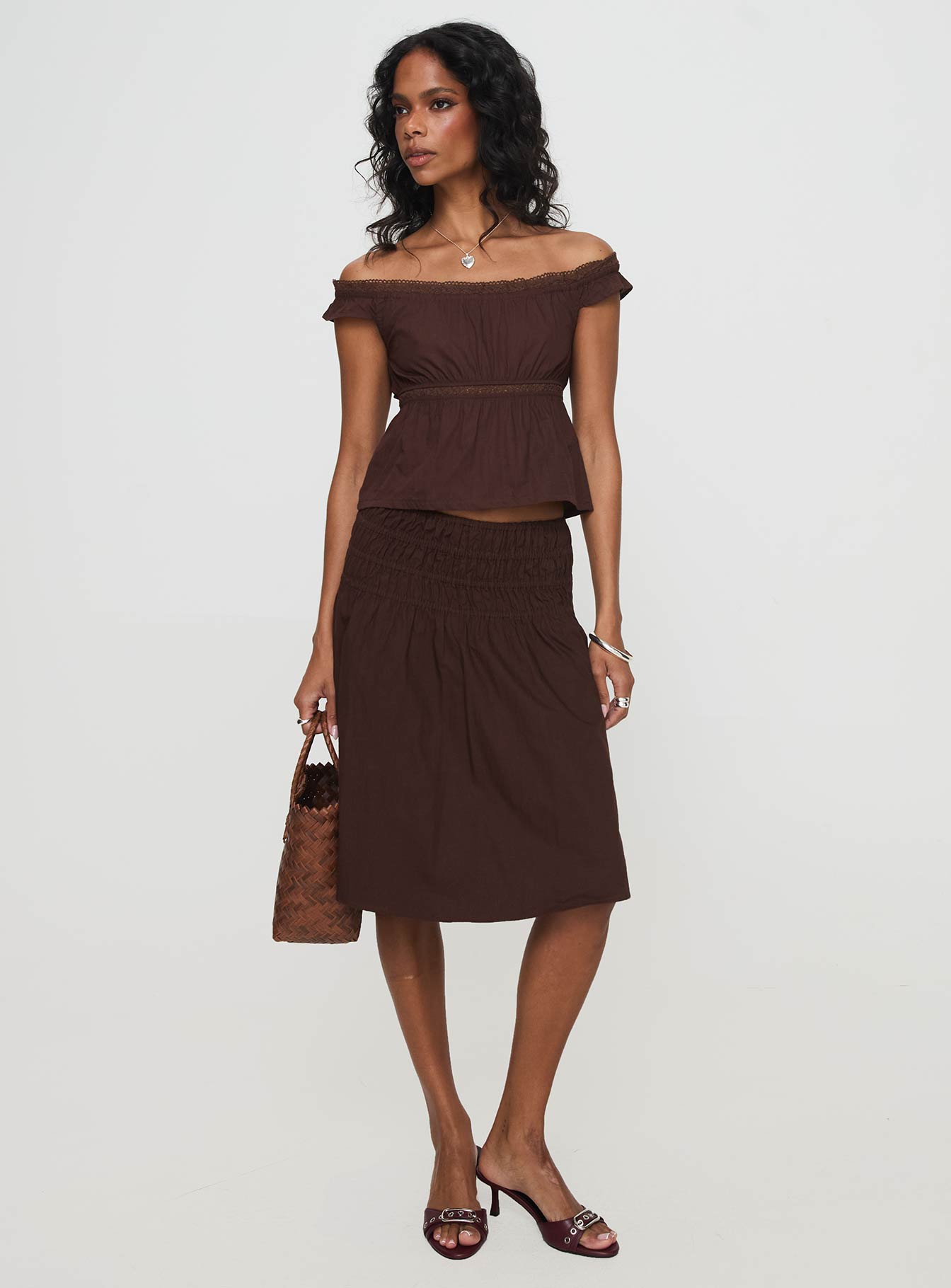 Neleta Midi Skirt Brown Clearance In China