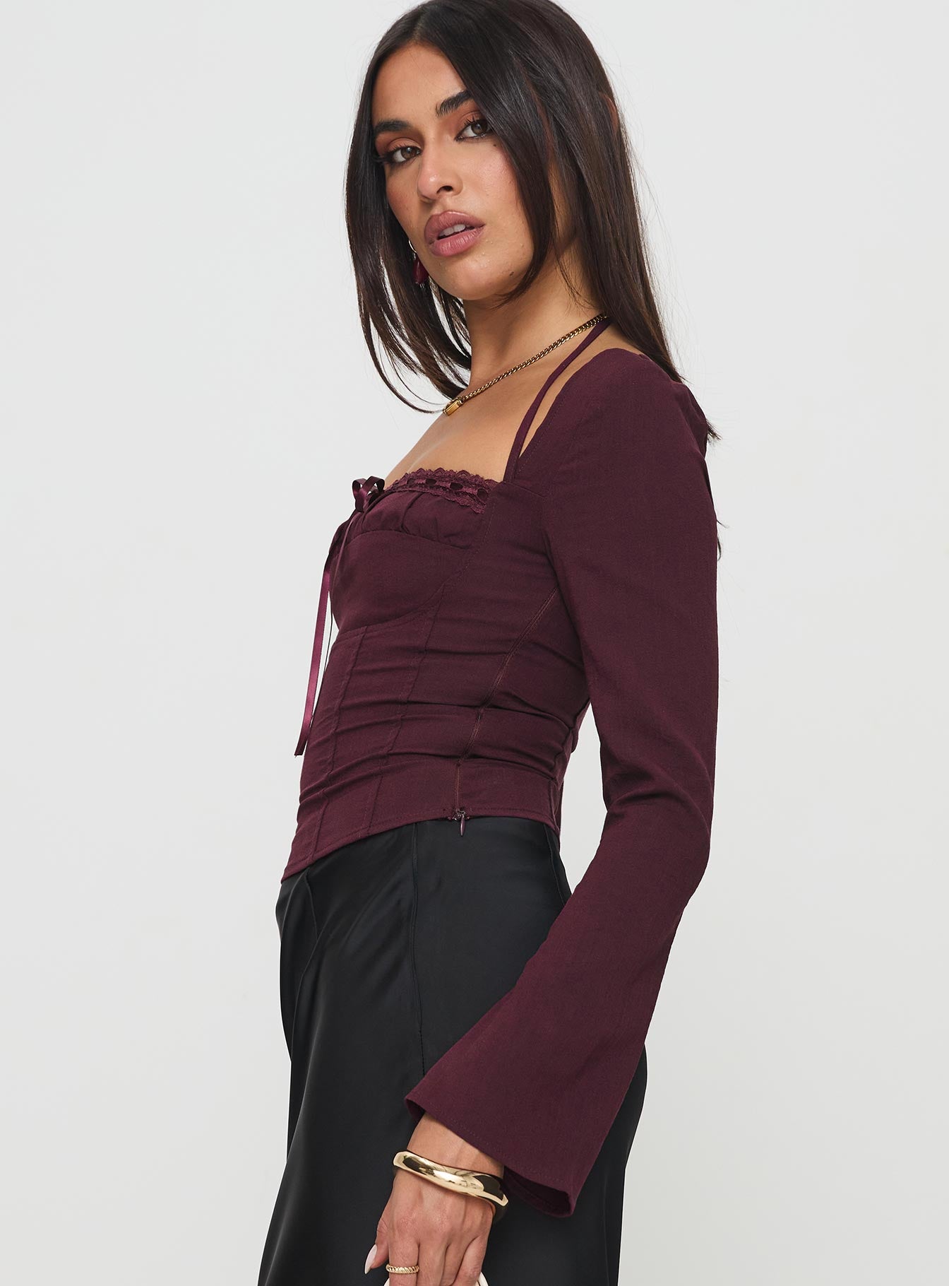 Trynia Long Sleeve Top Burgundy Sale Footlocker