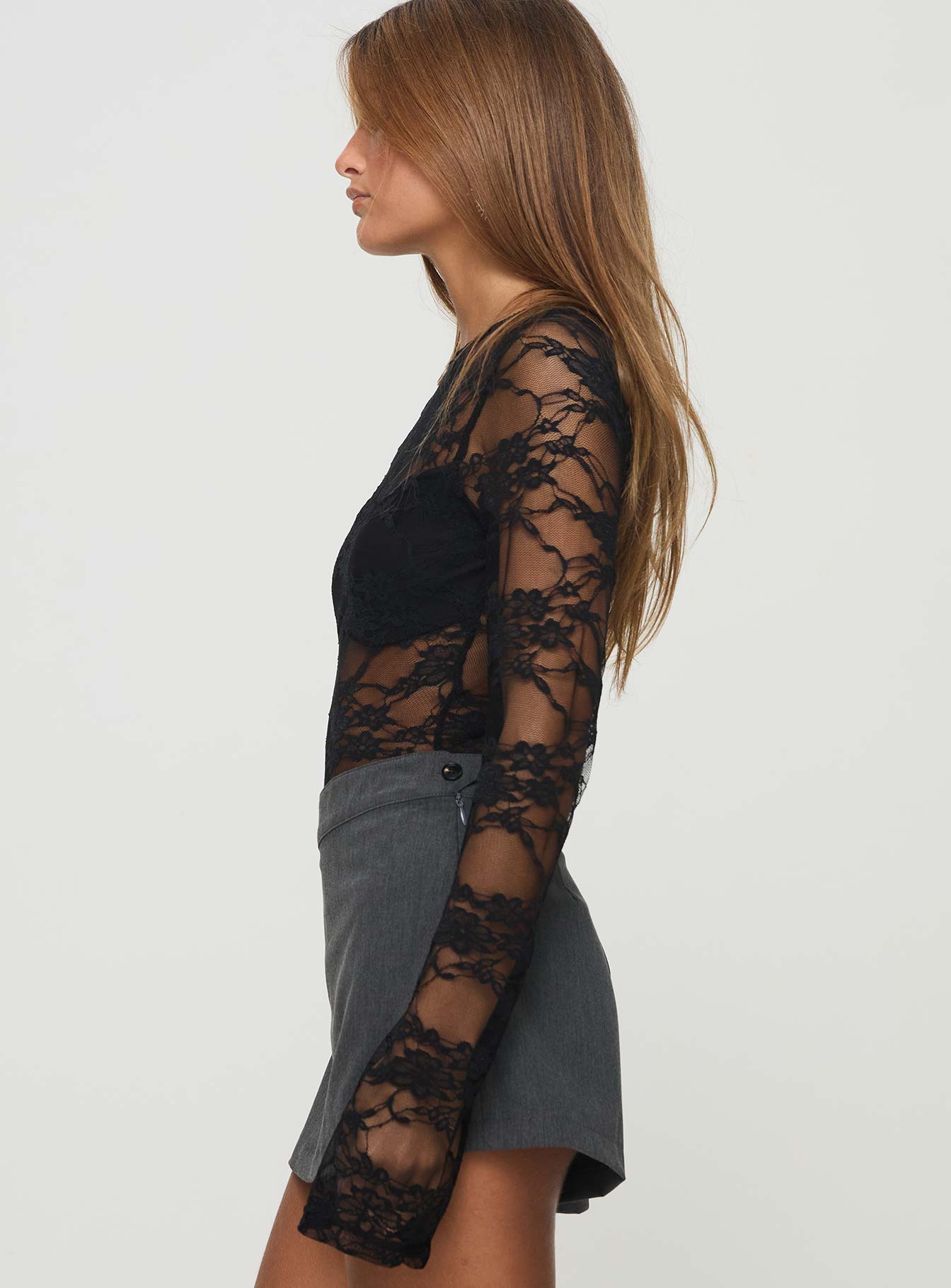 Feelix Long Sleeve Lace Bodysuit Black Collections