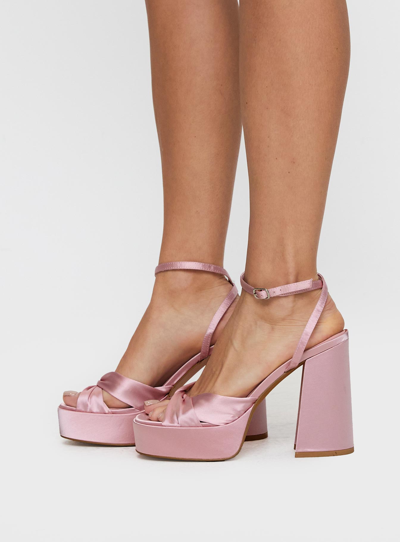 Everlasting Satin Platform Heels Baby Pink High Quality For Sale