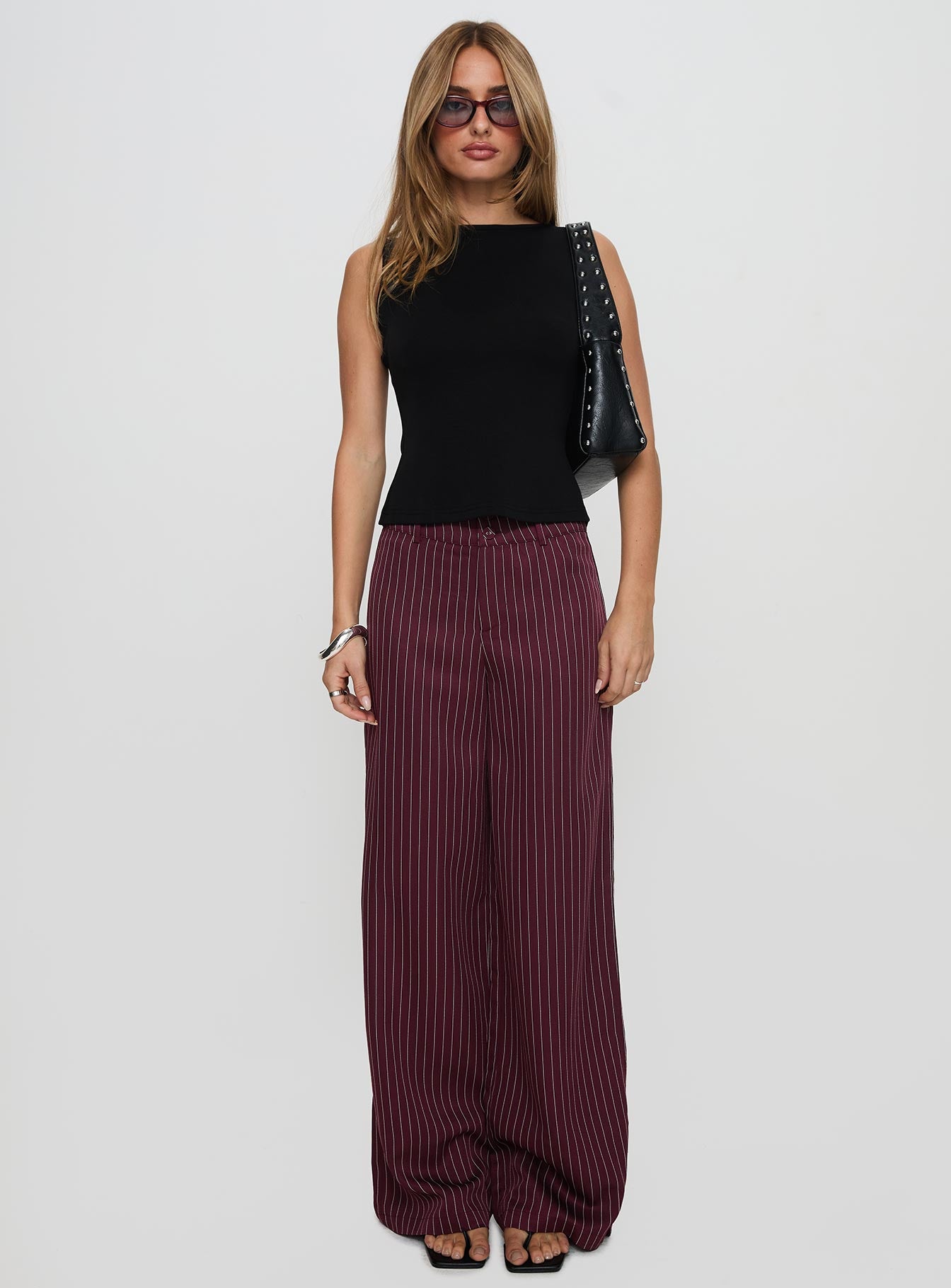 Lorenne Mid Rise Pant Burgundy Pinstripe Wiki Cheap Online