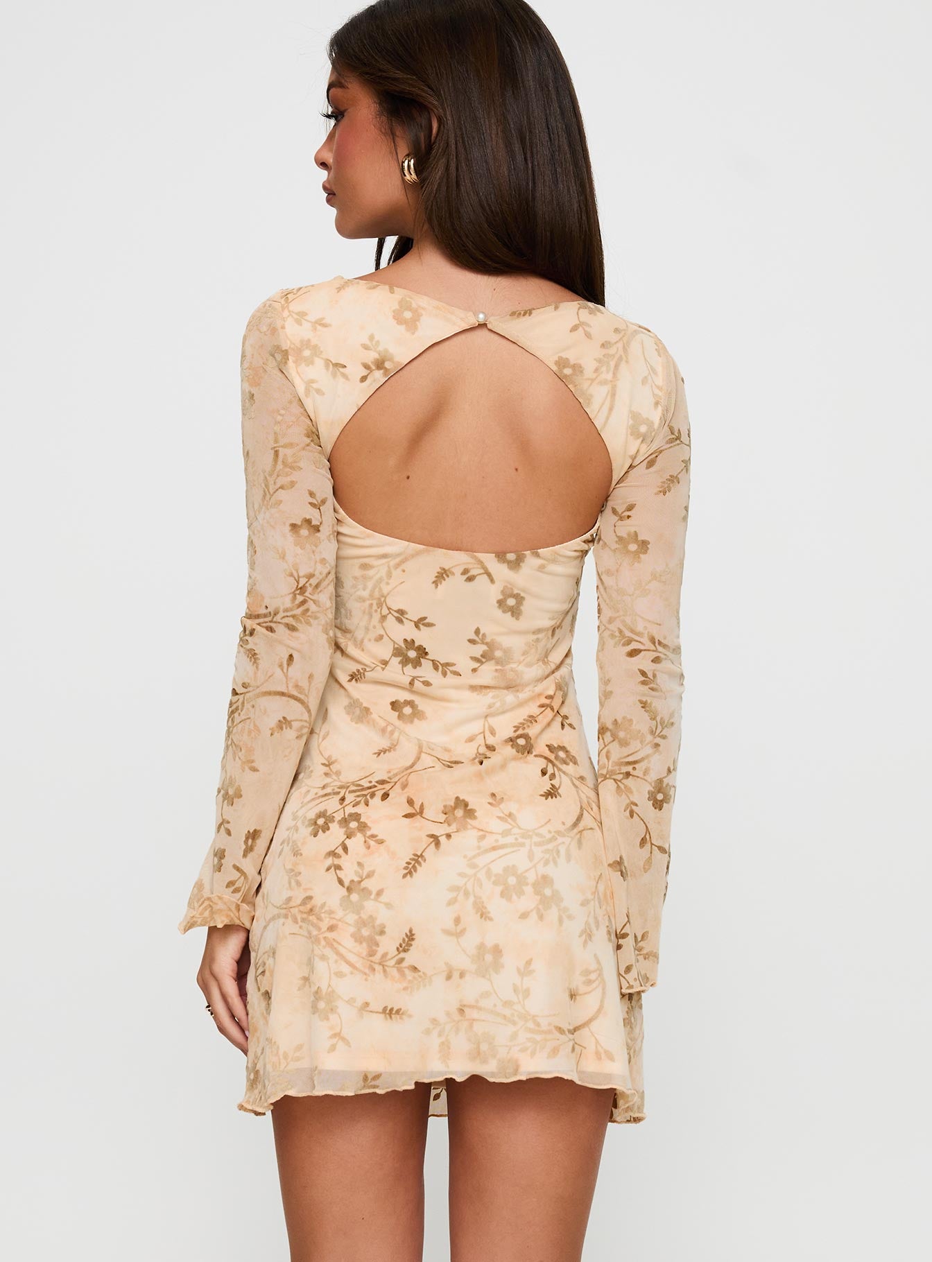 Folklore Long Sleeve Mini Dress Cream Amazing Pice