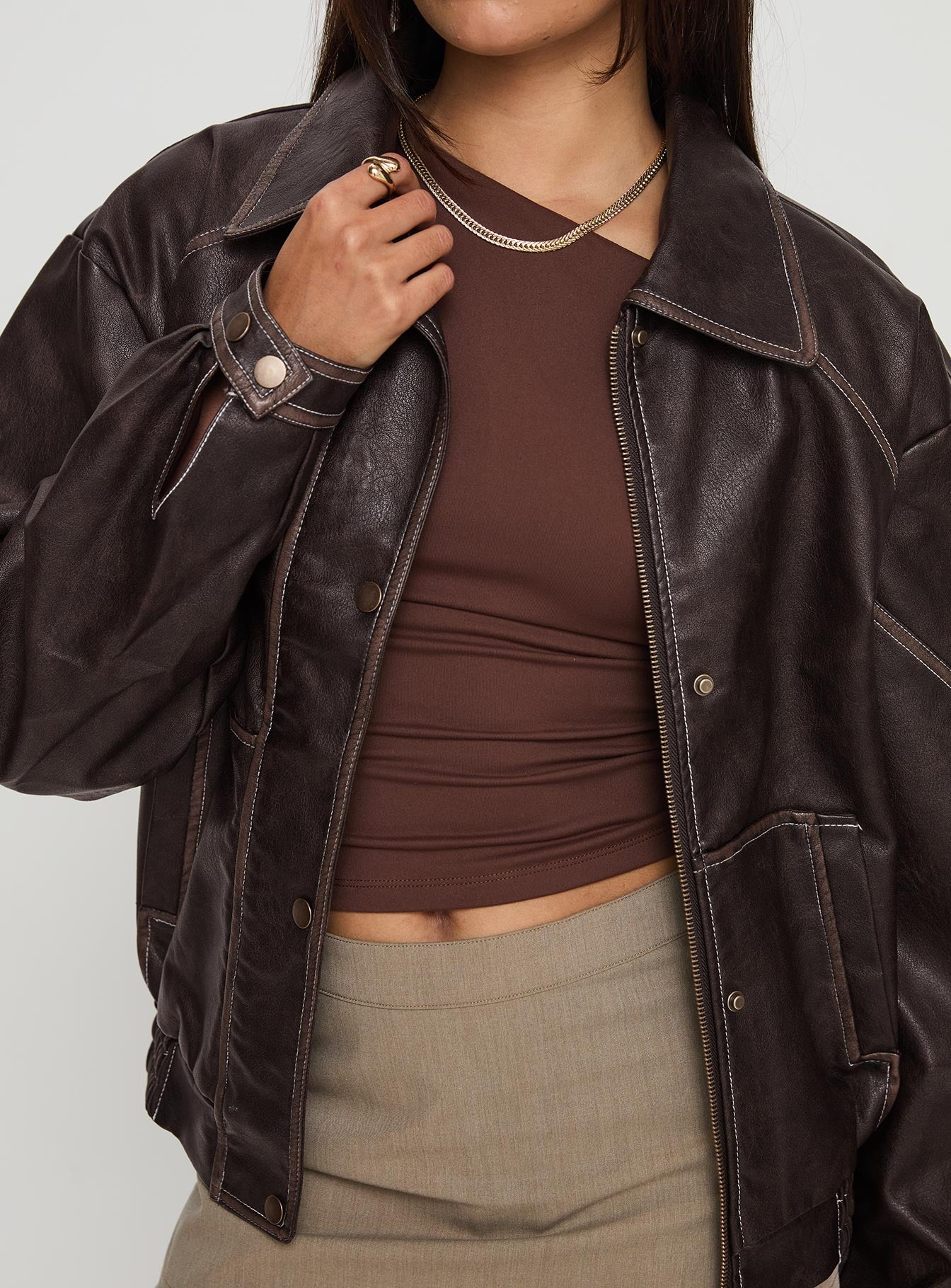 Jaxton Faux Leather Jacket Brown Discount Many Kinds Of