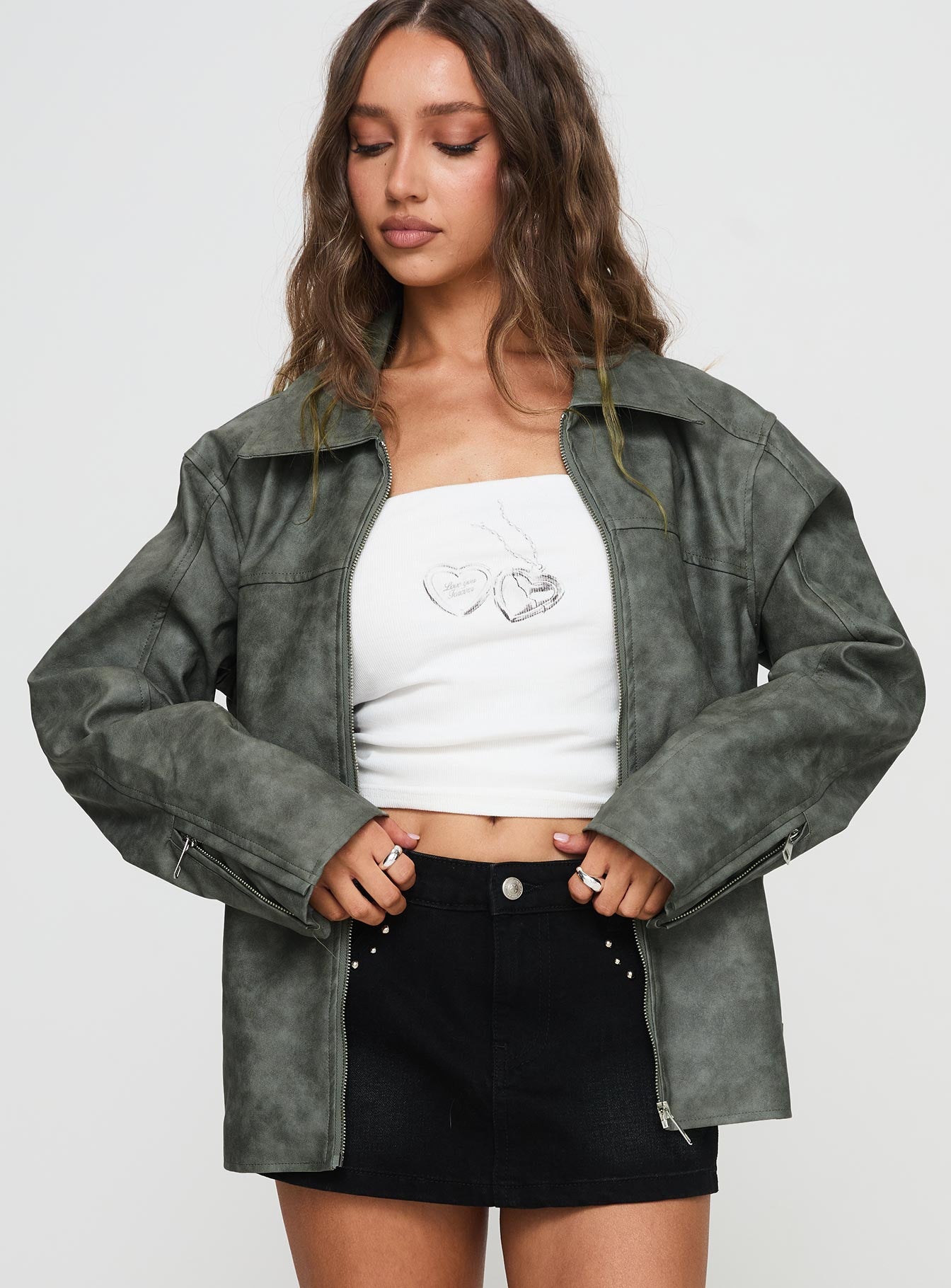 Kings Court Faux Leather Jacket Green Official Site Cheap Online