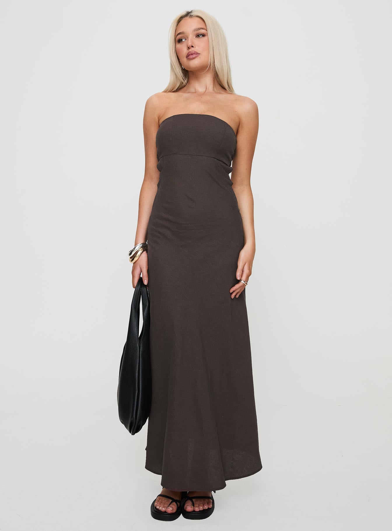 Yahir Strapless Maxi Dress Brown Official Site For Sale