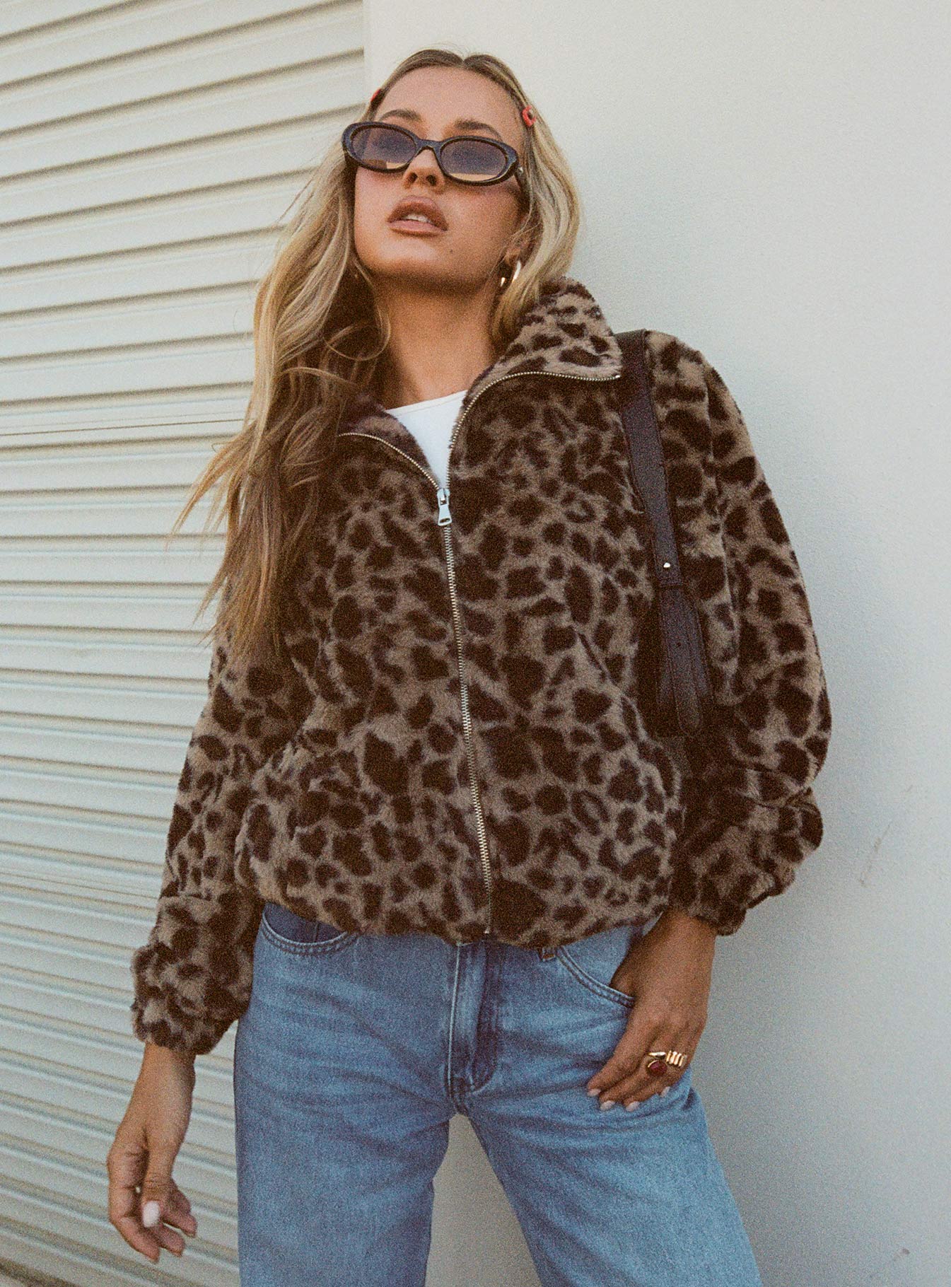 Caine Faux Fur Jacket Leopard Discounts Sale Online