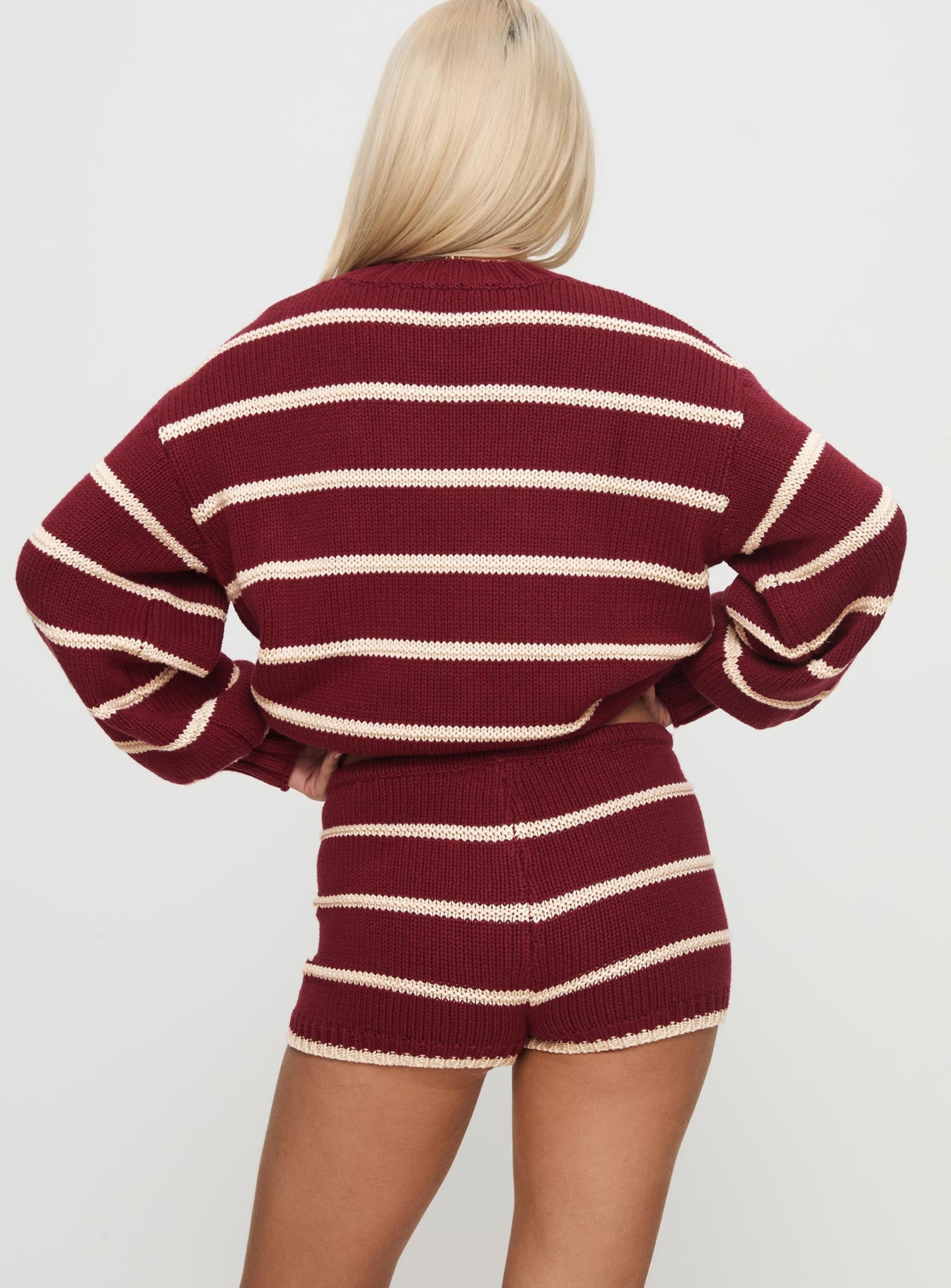 Read Your Mind Knit Short Maroon Stripe Sale Low Pice