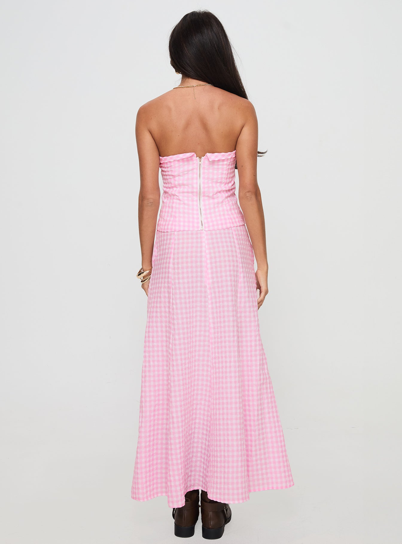 Carmino Maxi Skirt Pink Check Cheap Fashion Style