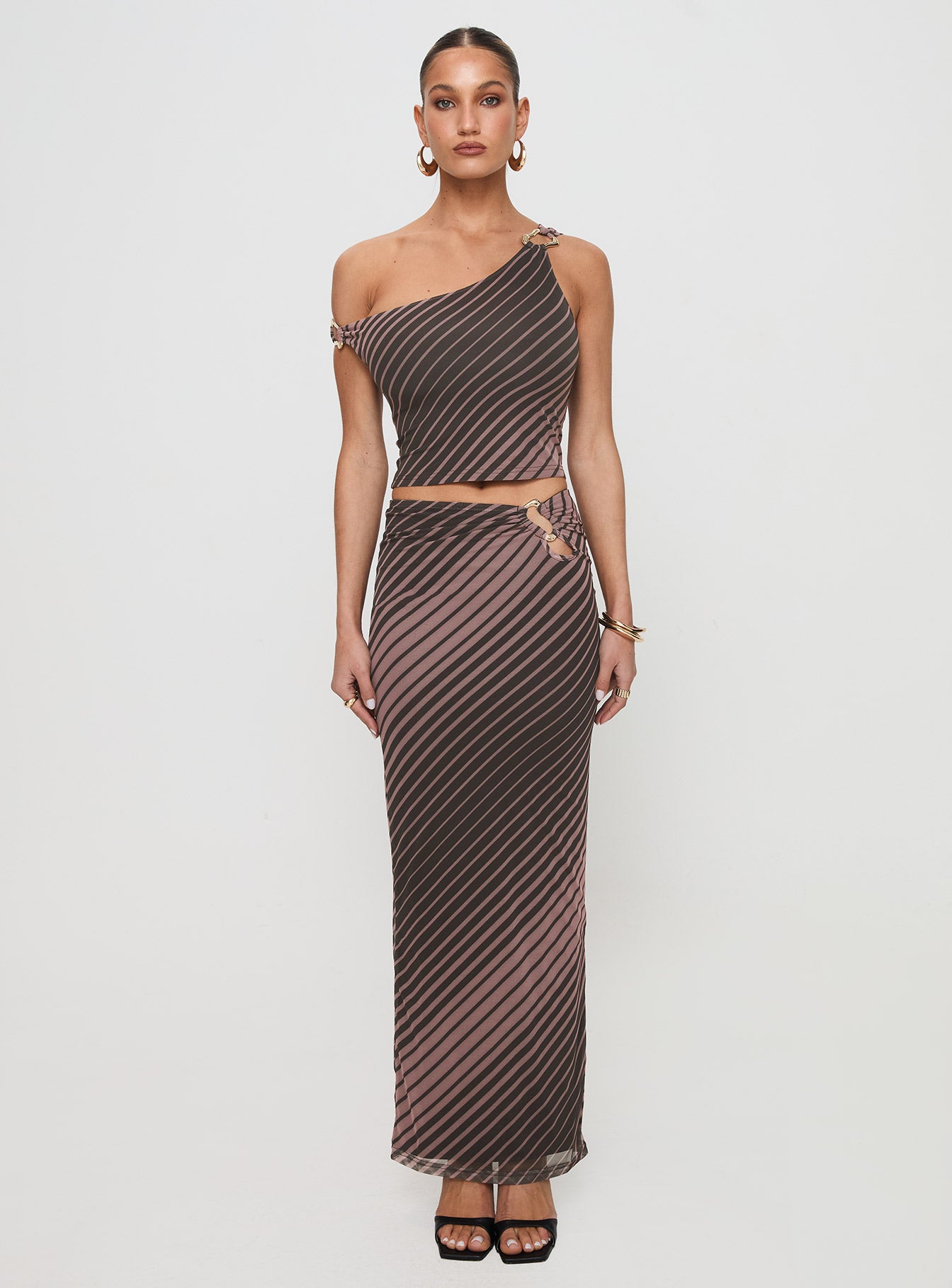 Rios One Shoulder Top Brown Stripe Clearance Get To Buy