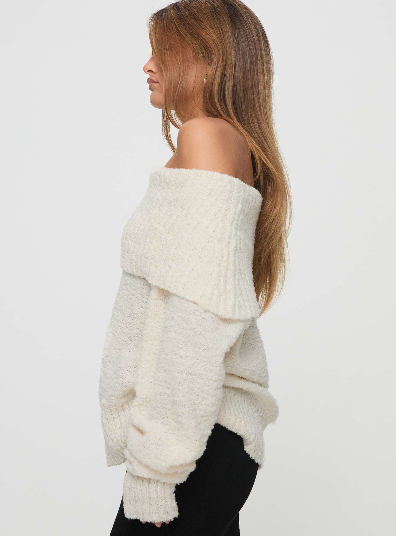 Parkley Boucle Off The Shoulder Sweater Cream Outlet