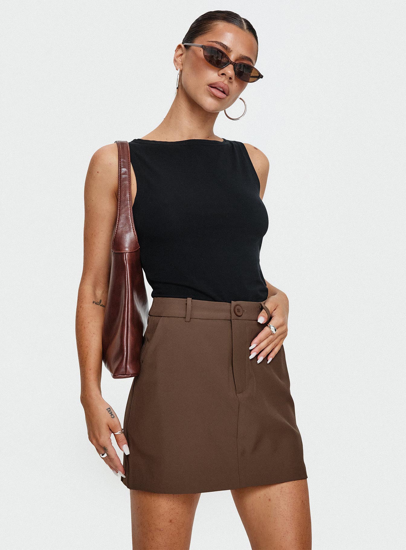 Sabyna Tailored Mini Skirt Brown Cheap Sale With Credit Card