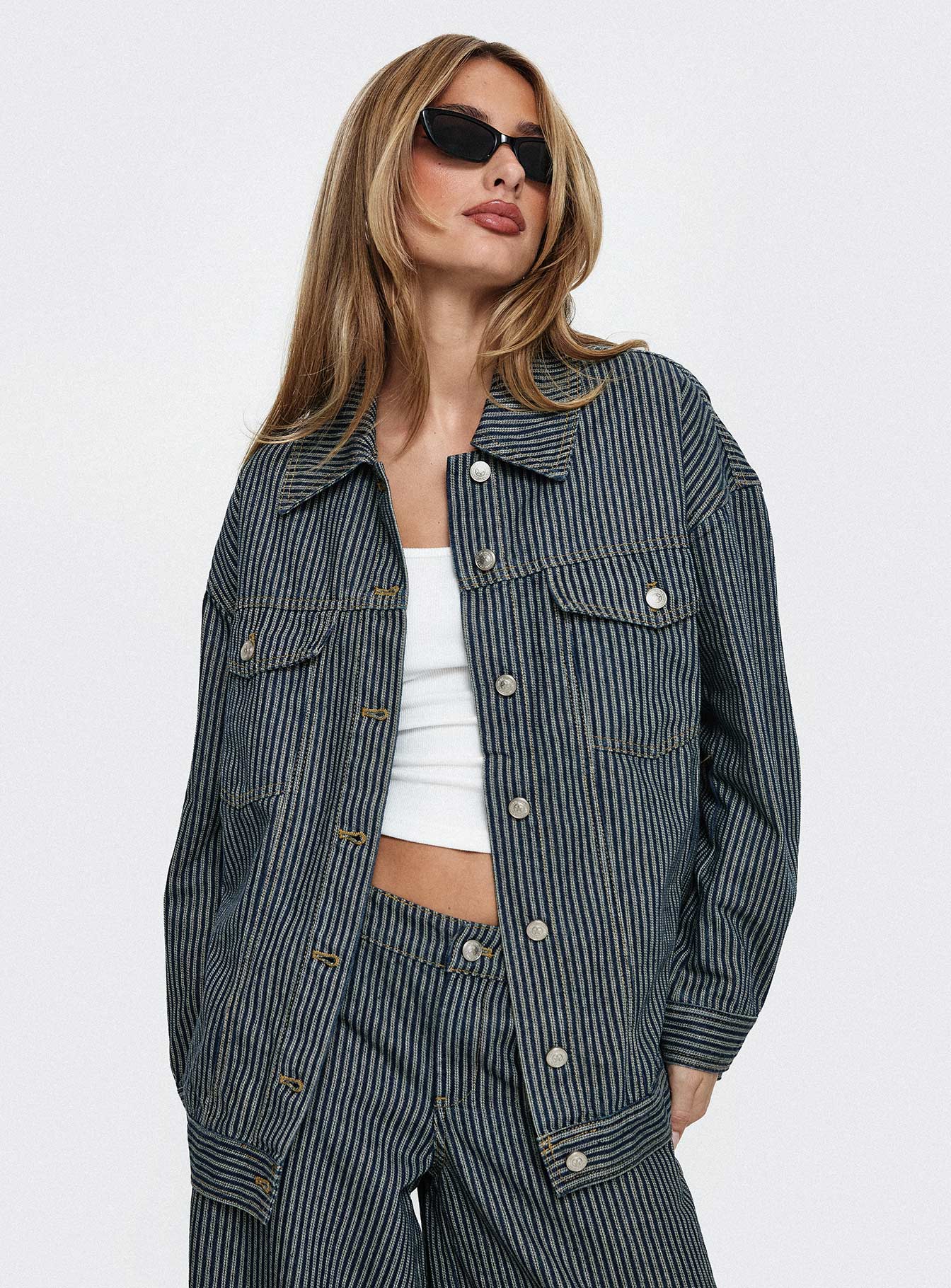 Actually Invested Jacket Denim Stripe Discount Shop